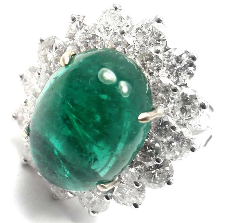 Authentic Craig Drake 18k White Gold Large 10.97ct Emerald Diamond Cocktail Ring for Women - Elegant Statement Jewelry for Parties, Weddings & Special Occasions