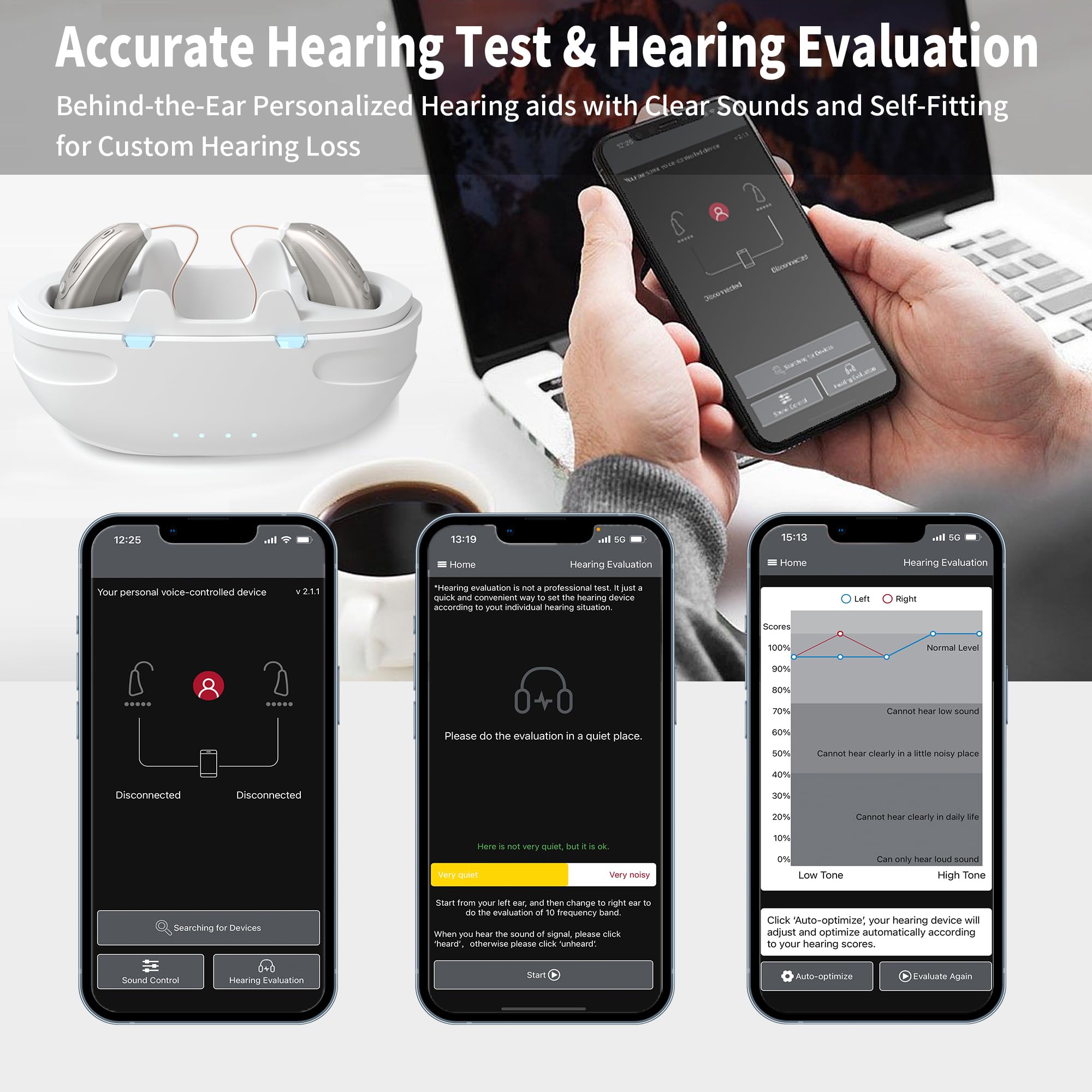 Rechargeable Bluetooth Hearing Aids for Seniors with Noise Cancellation & Smart App Control | Adjustable Frequency | Hands-Free Calling | Portable Design for TV Watching, Outdoor Activities & Clear Conversations