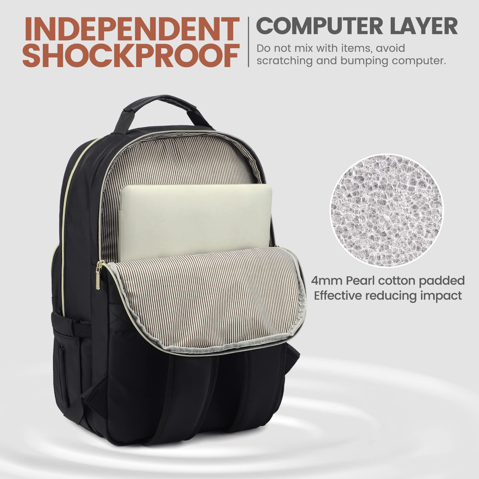 LOVEVOOK 15.6 Inch Women's Laptop Backpack - Stylish Waterproof Travel Purse & Professional Computer Bag for Work, Business, College, and Teacher Use with USB Port, Black - Perfect for Commuting, Office, and School