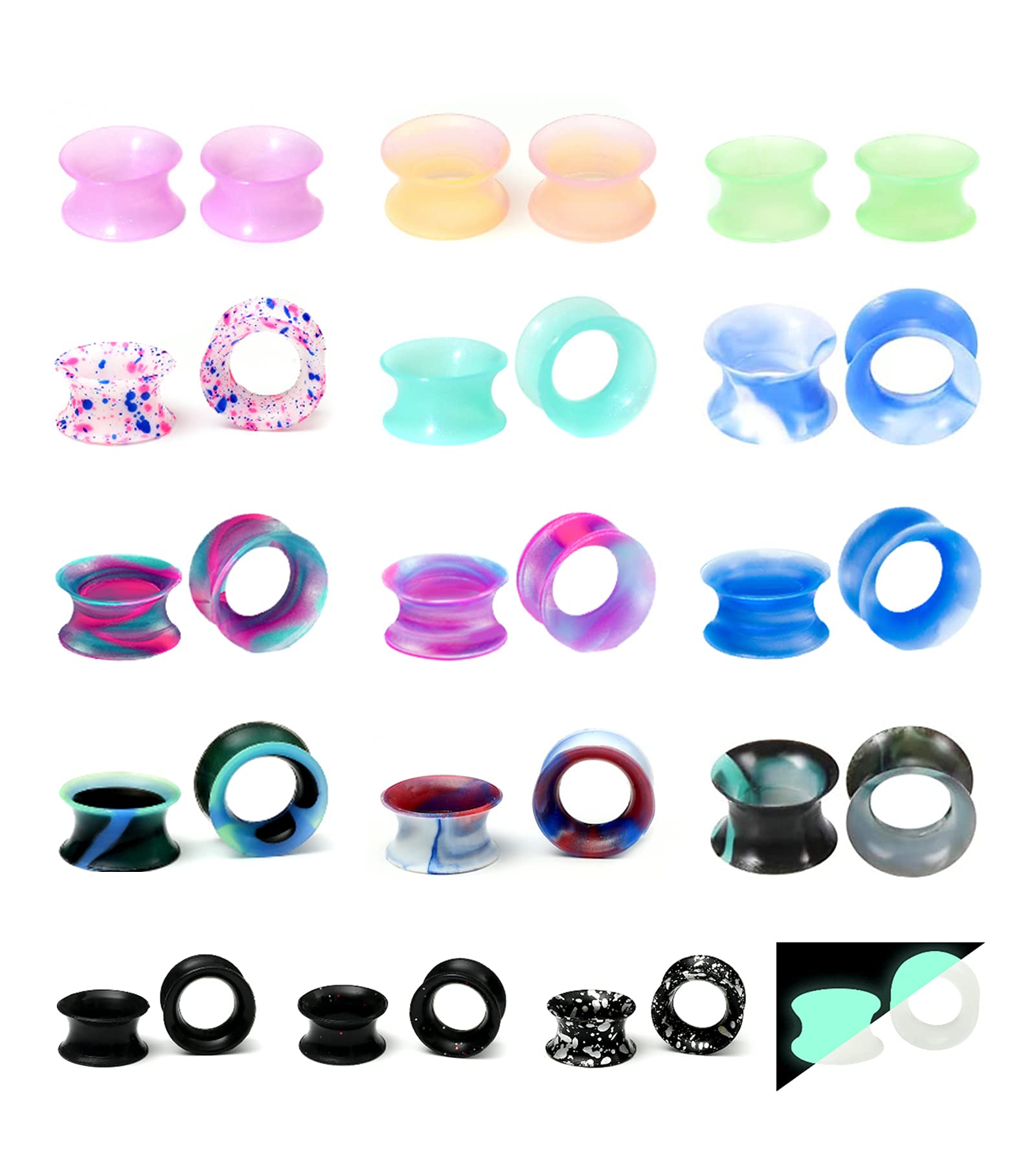 12pcs Double Flared Hollow Silicone Ear Tunnels Plugs Piercing Set - 8g to 40mm Stretching Gauges for Men & Women - Perfect for Body Jewelry, Ear Stretching, and Alternative Fashion
