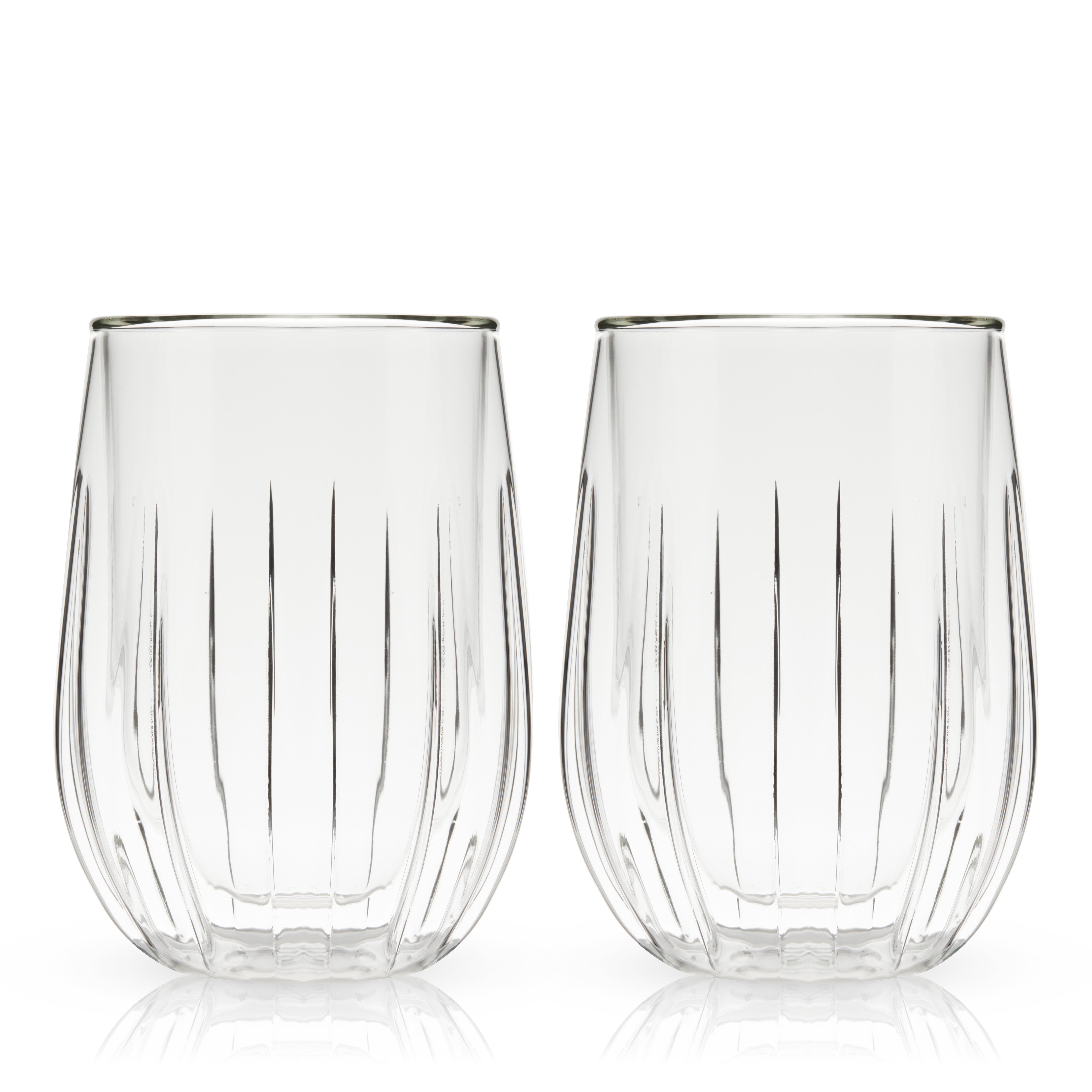 Premium Double Walled Stemless Wine Glasses Set of 2 - Shatterproof & Elegant for Red/White Wine, Cocktails - Perfect for Dinner Parties, Romantic Dates & Outdoor Picnics