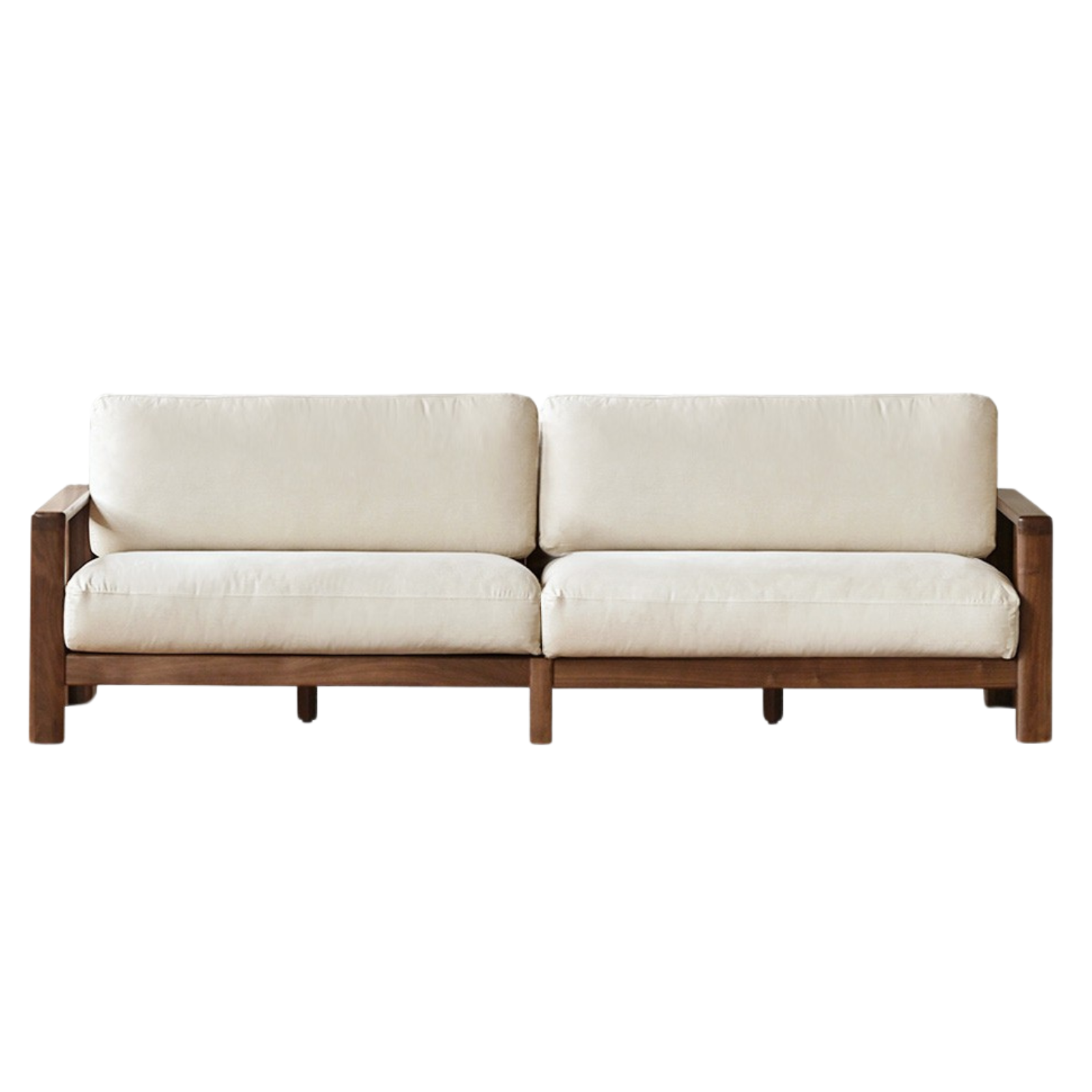 Black Walnut Solid Wood Modern Straight Sofa - Contemporary Fabric Upholstery for Living Room, Lounge & Office Spaces