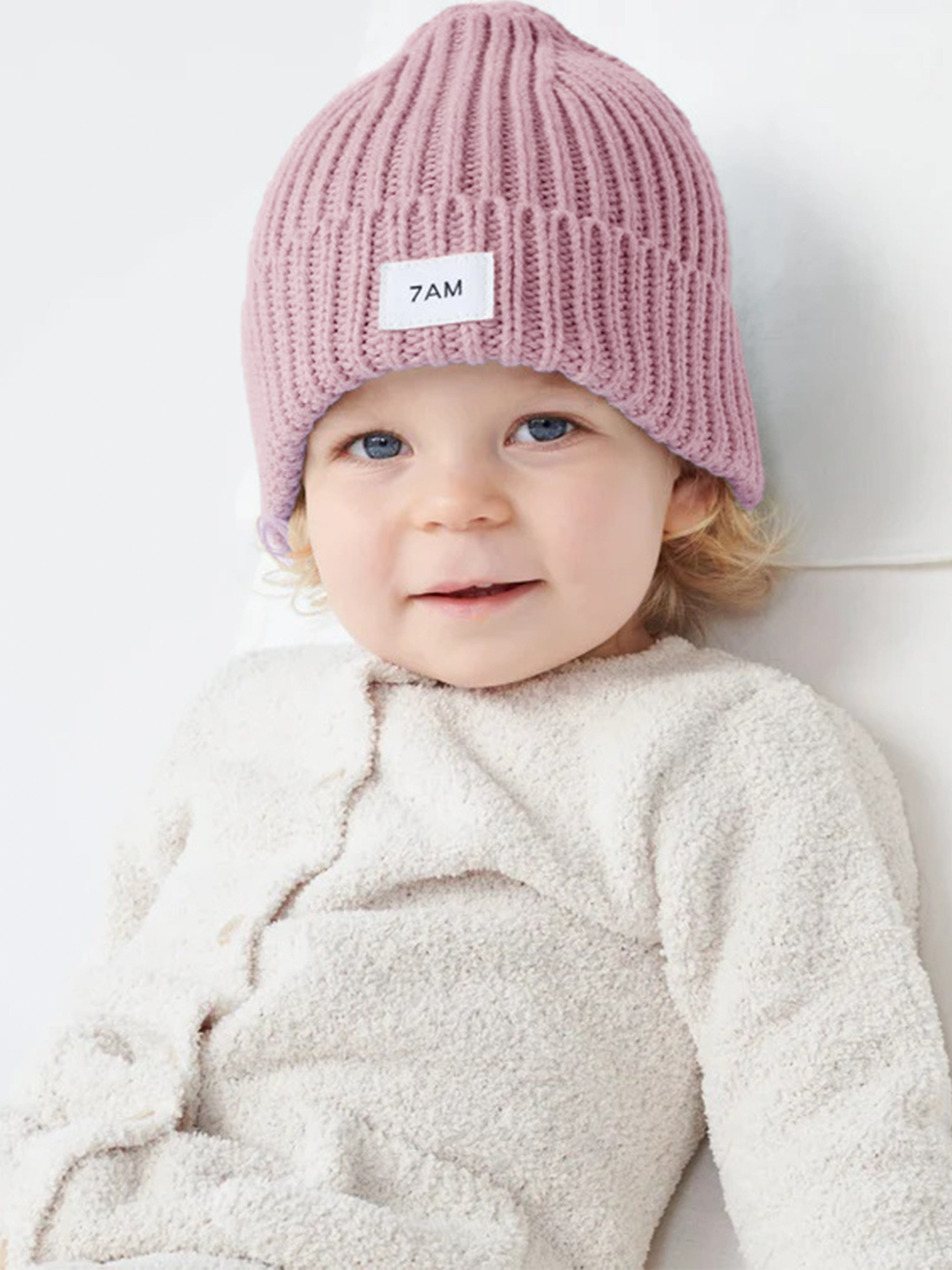7AM Enfant Baby Girls Chunky Beanie Hat - Soft Winter Knit Hat for Infants & Toddlers in Pink | Perfect for Cold Weather, Outdoor Play & Photo Shoots