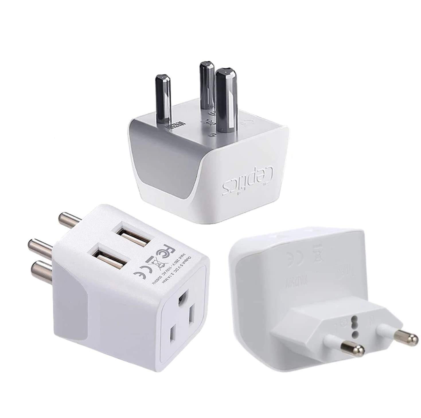 Ceptics India Travel Adapter Bundle - Universal Type C & D Plug for USA to India, Maldives, Pakistan, Nepal - Charge iPhone, Android Phones, Tablets, Cameras - Perfect for Business Trips & Family Vacations