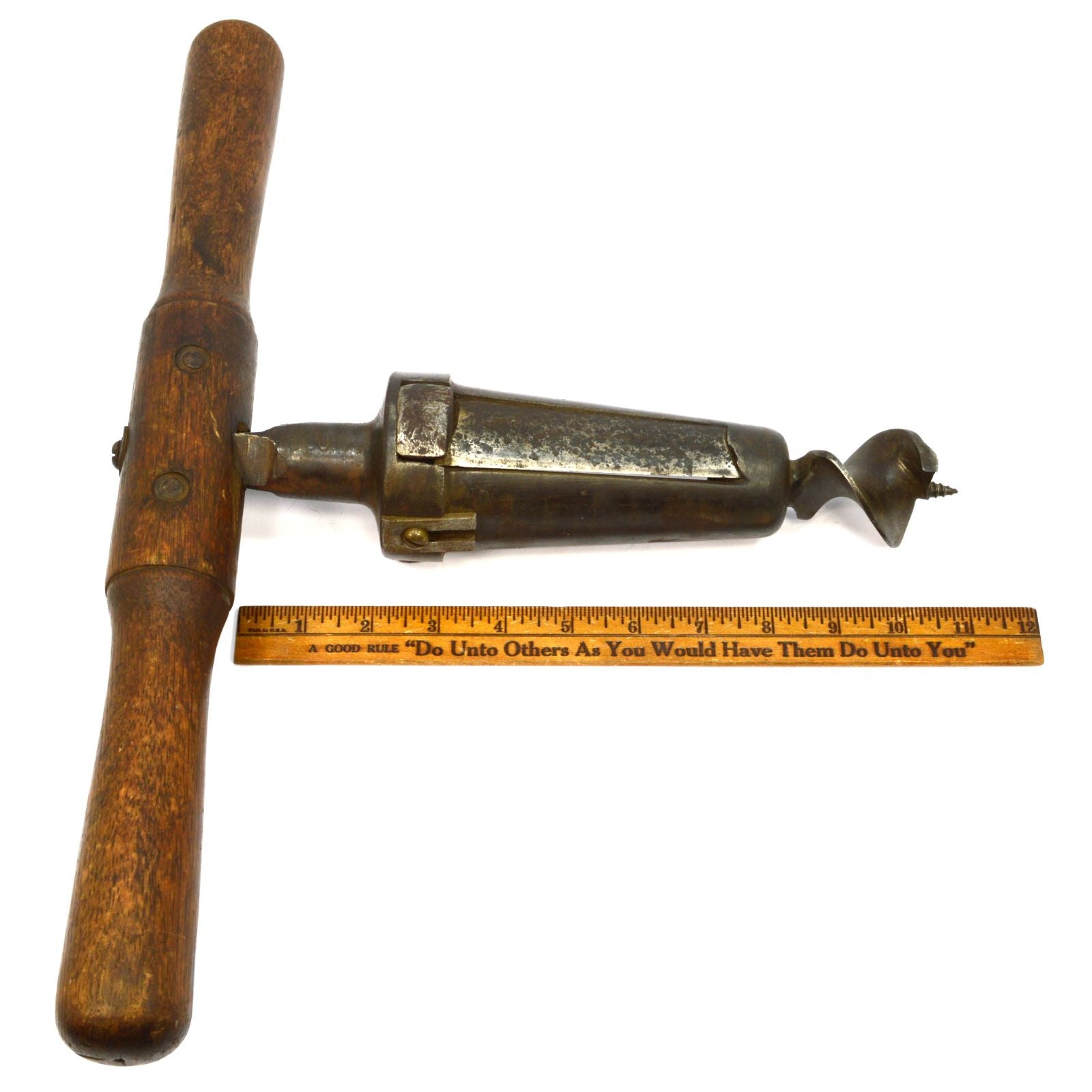 Vintage Bung Hole Drill with T-Handle - Antique Wine & Whiskey Barrel Auger Tool - Perfect for Home Brewing, Barrel Repair & Primitive Woodworking Projects