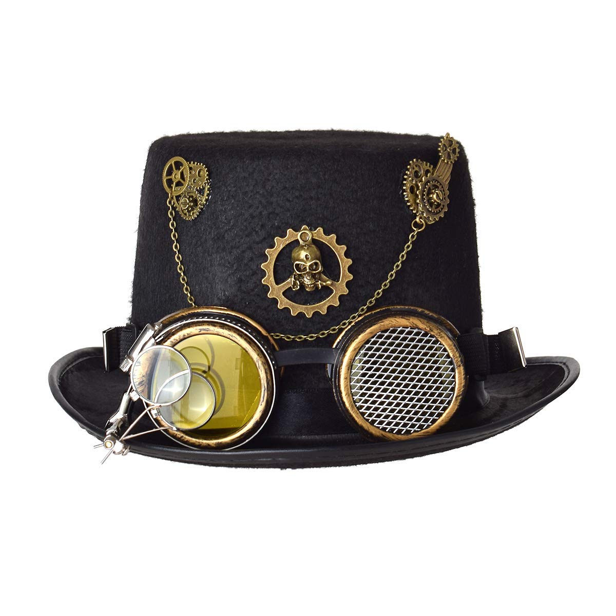 GRACEART Steampunk Costume Set - Victorian Top Hat, Bow Tie & Gloves for Cosplay, Halloween, LARP & Gothic Fashion