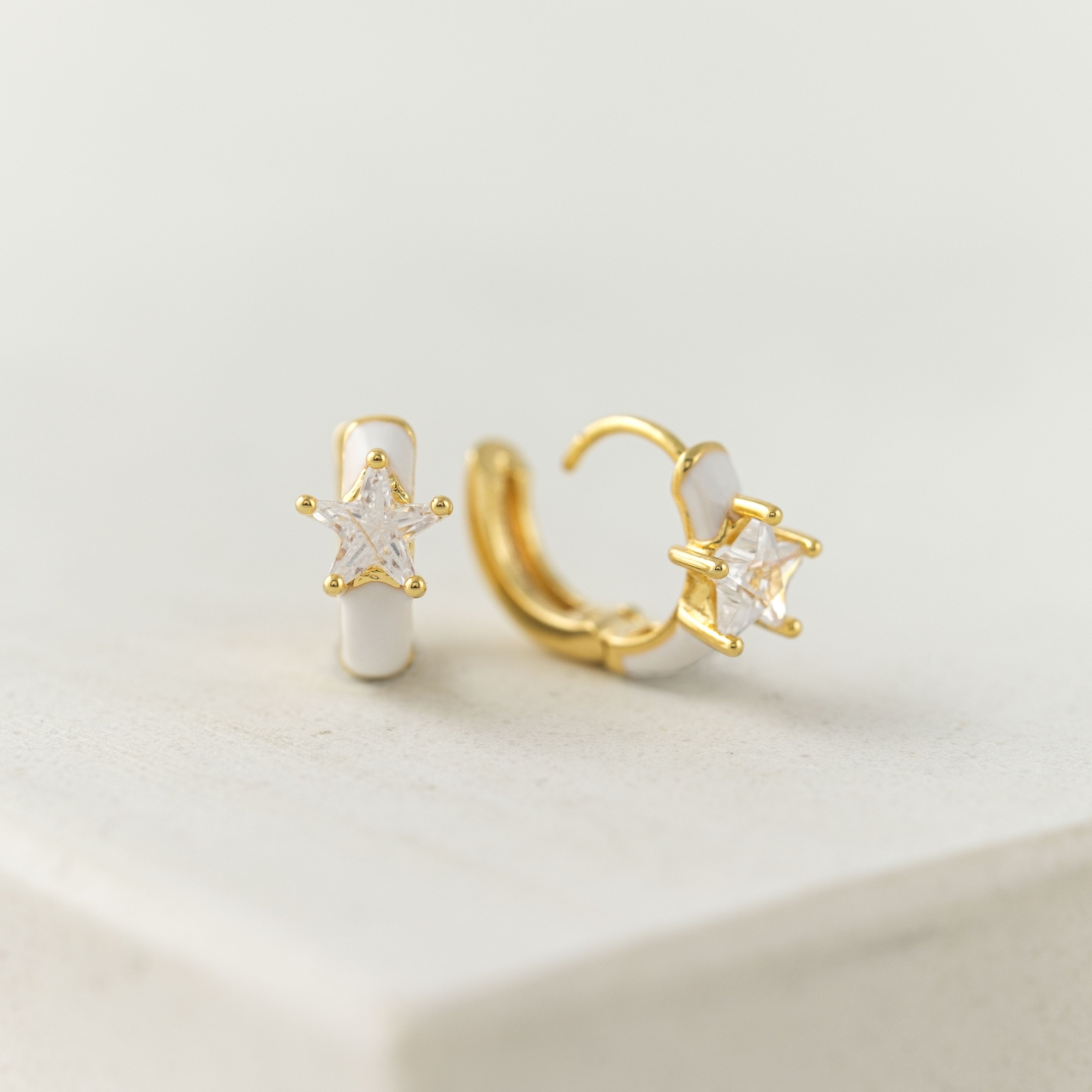 Star Enamel Huggie Hoop Earrings - Dainty Gold Plated Huggie Earrings for Women - Perfect for Everyday Wear, Date Night & Gifts