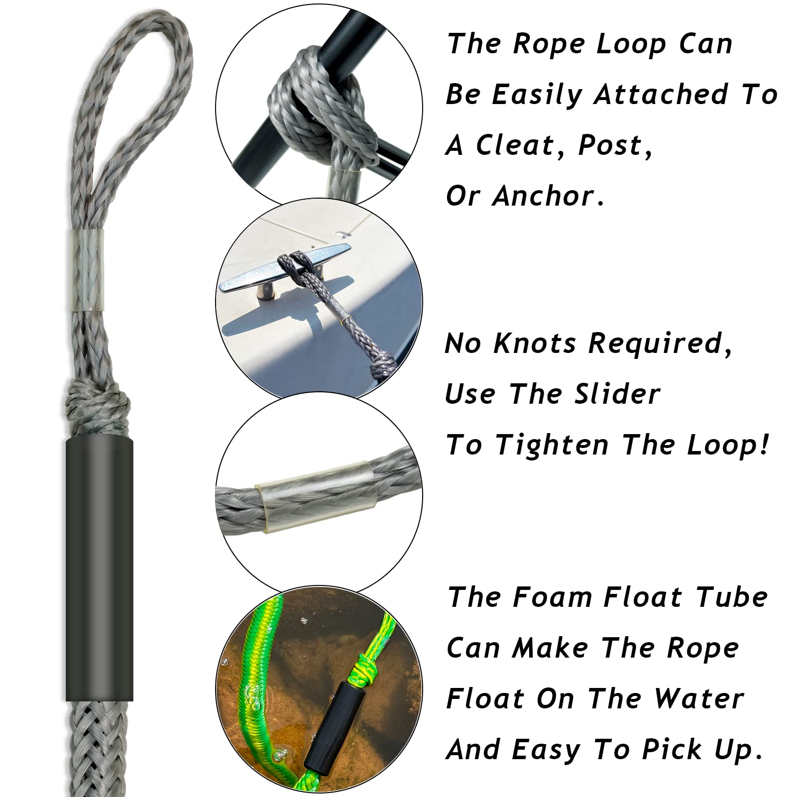 316 Stainless Boat Bungee Dock Lines 2PCS - Marine Grade for Jet Ski, Kayak, Pontoon - Quick Mooring (Grey, 3 Feet)