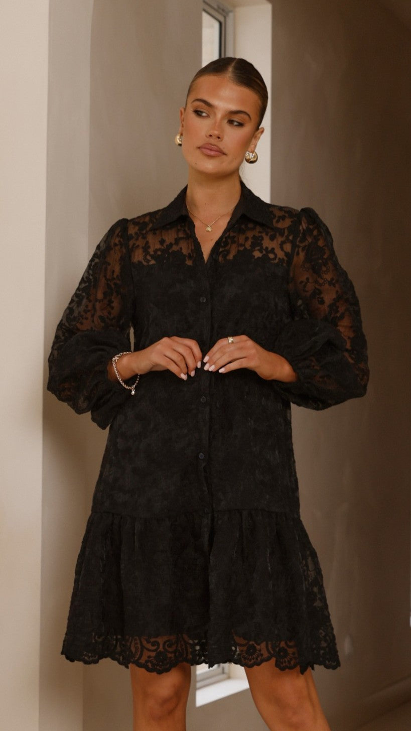 Elegant Acacia Lace Mini Dress in Black - Perfect for Cocktail Parties, Date Nights & Special Occasions