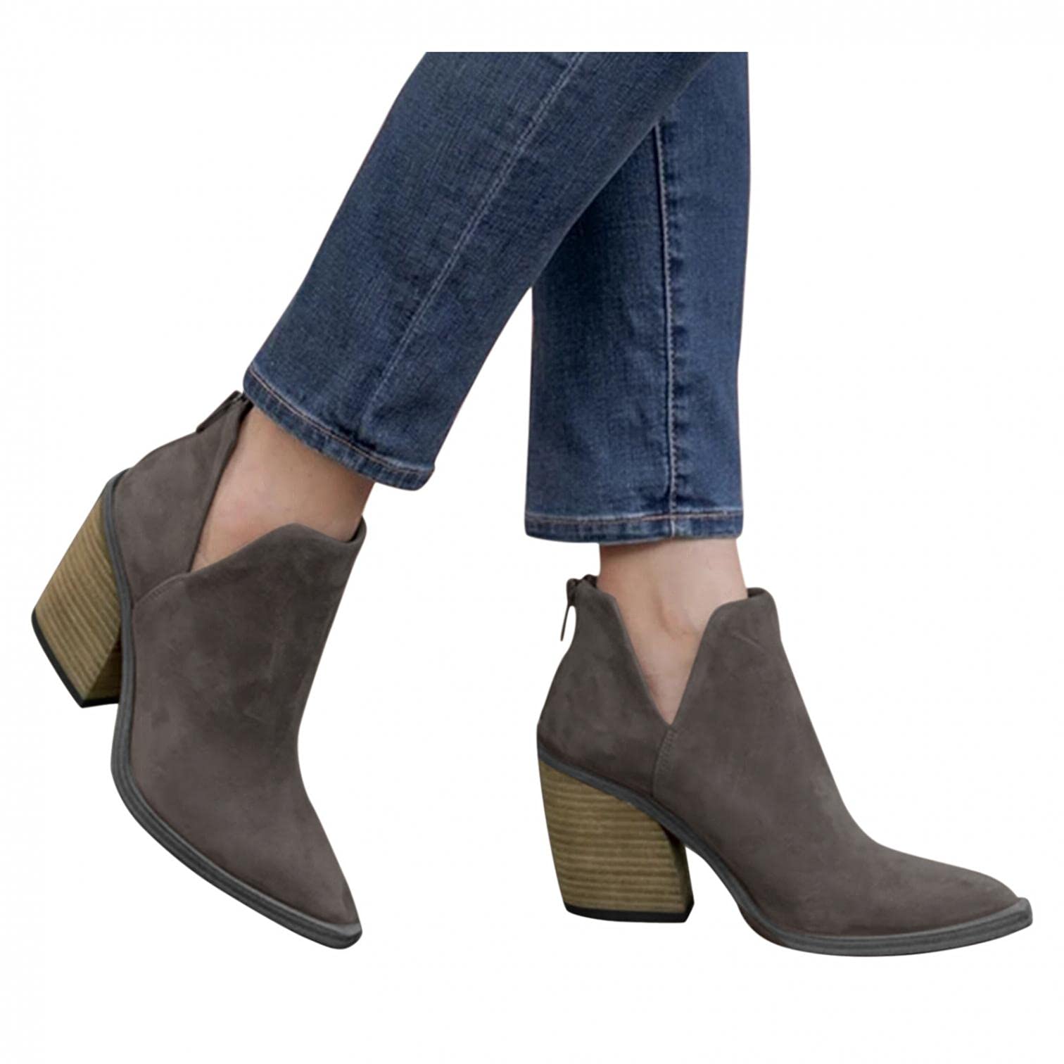 Masbird Women's Chunky Heel Ankle Boots - Retro Pointed Toe Western Booties for Fall | Stylish & Comfortable Short Boots with High Heel - Perfect for Office, Party & Casual Outfits