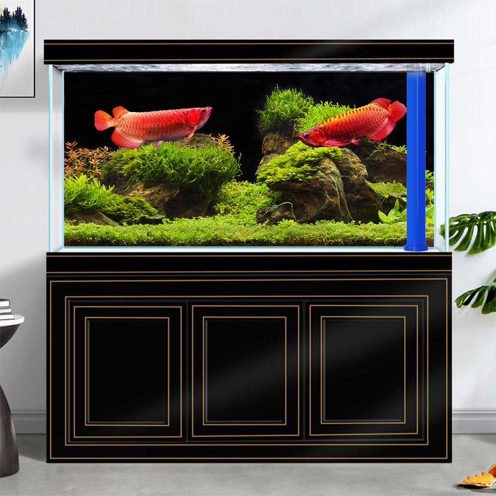 60x24 Inches Fish Tank Background - Black River Bed & Lake Aquatic Plant Terrarium Decor | Durable Polyester Aquarium Backdrop with Moss Grass Landscape & 8 EVA Double-Sided Tapes | Perfect for Freshwater & Saltwater Aquariums, Reptile Tanks & Terrariums