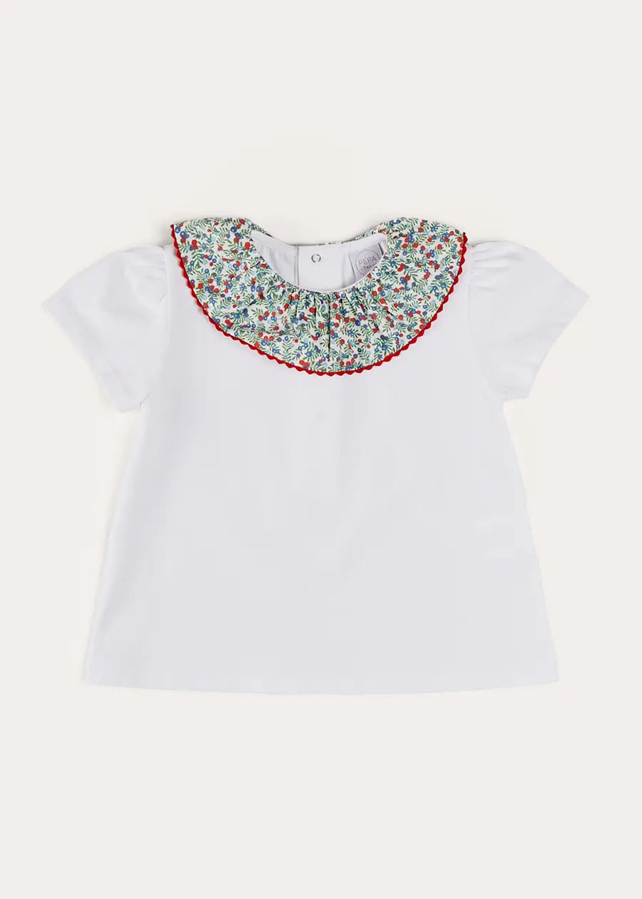 Evelyn Floral Ruffle Collar Blouse for Girls 2-10 Years | Red Floral Print Top with Ruffled Neckline | Perfect for Birthday Parties, School Photos & Special Occasions