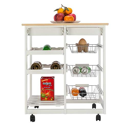Portable Kitchen Cart with 2 Drawers, 2 Wine Racks & 3 Storage Baskets - White | Fast 3-7 Day Delivery | Ideal for Small Kitchens, Dining Rooms & Outdoor Entertaining