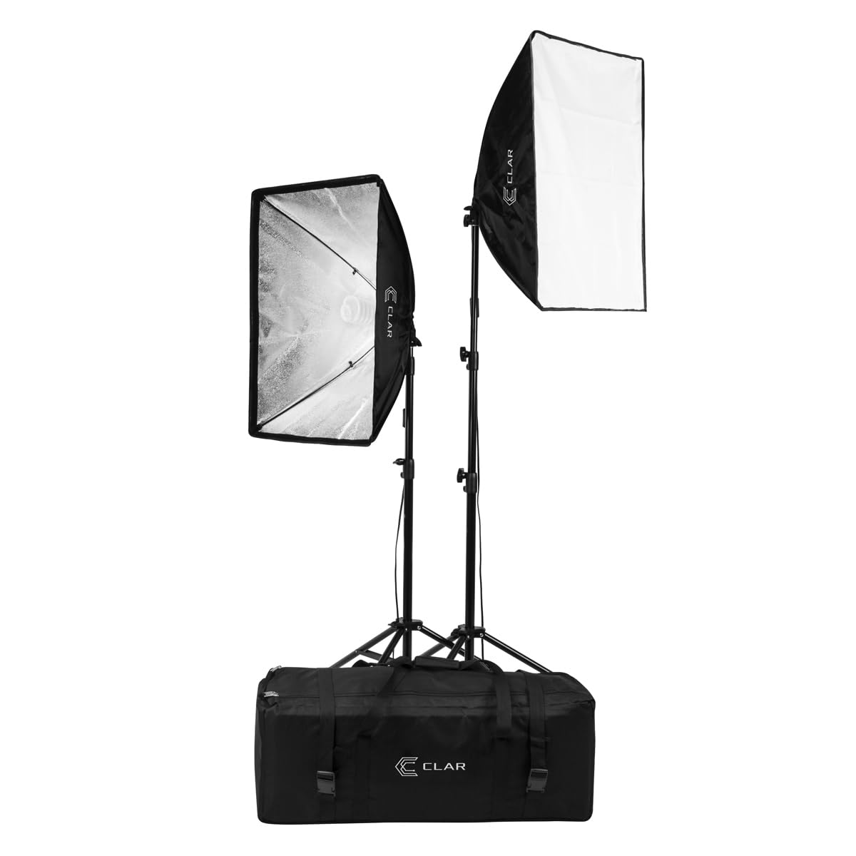 CLAR 2-Light SoftBox Photography Lighting Kit with 5500K Fluorescent Bulbs, Adjustable Stands & Carrying Case - Professional Continuous Cool Lighting for Studio, Portrait, YouTube & Video Production
