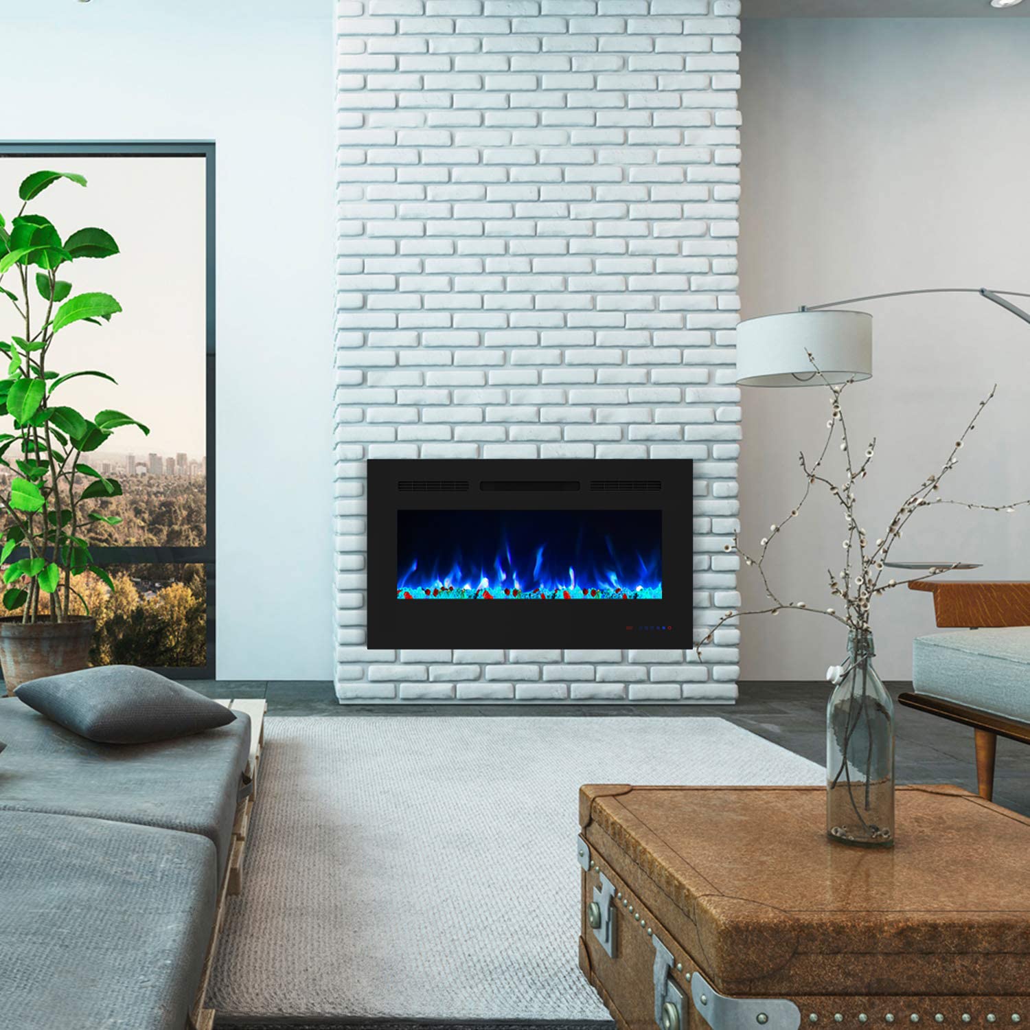 30 Inch Electric Fireplace Insert - Recessed Wall Mount Heater with Adjustable 13×13 Flame Colors, Thermostat & Timer - Remote & Touch Screen Control for Living Room, Bedroom & Office