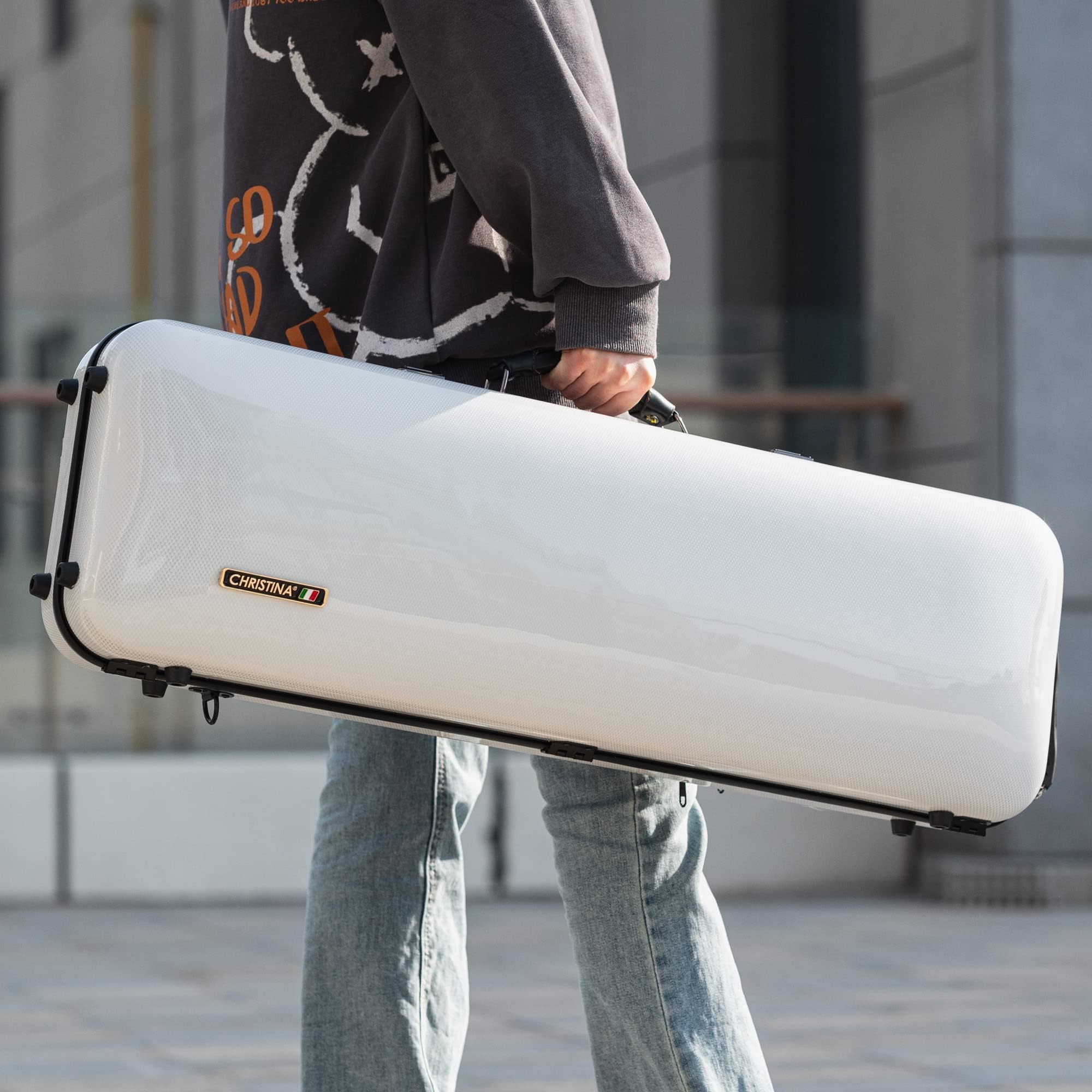 Premium Carbon Fiber Violin Case - 4/4 Full Size Hard Case with Combination Lock & Extra Storage Bag | Durable & Lightweight for Travel, Performances & Music Lessons (VB-Square-WhiteDot)