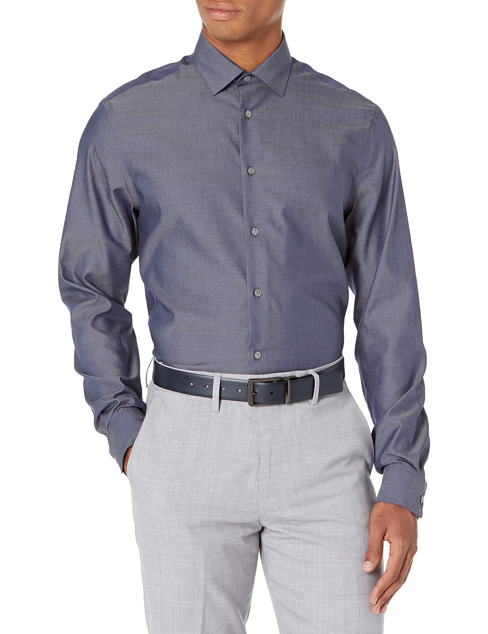 Calvin Klein Men's Non-Iron Dress Shirt - Regular Fit Herringbone Pattern for Business & Formal Occasions