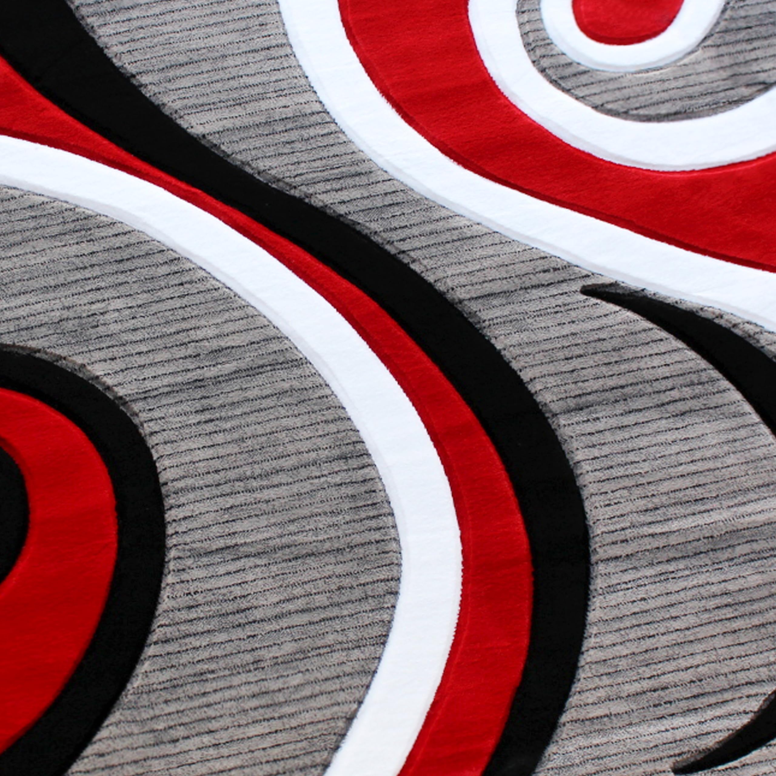 EMMA + OLIVER Olefin Accent Rug - 5x5 Round Contemporary Swirl Pattern Rug in Red - 3D Sculpted Textured Design with Jute Backing & Stain Resistance - Perfect for Living Room, Bedroom or Office Decor