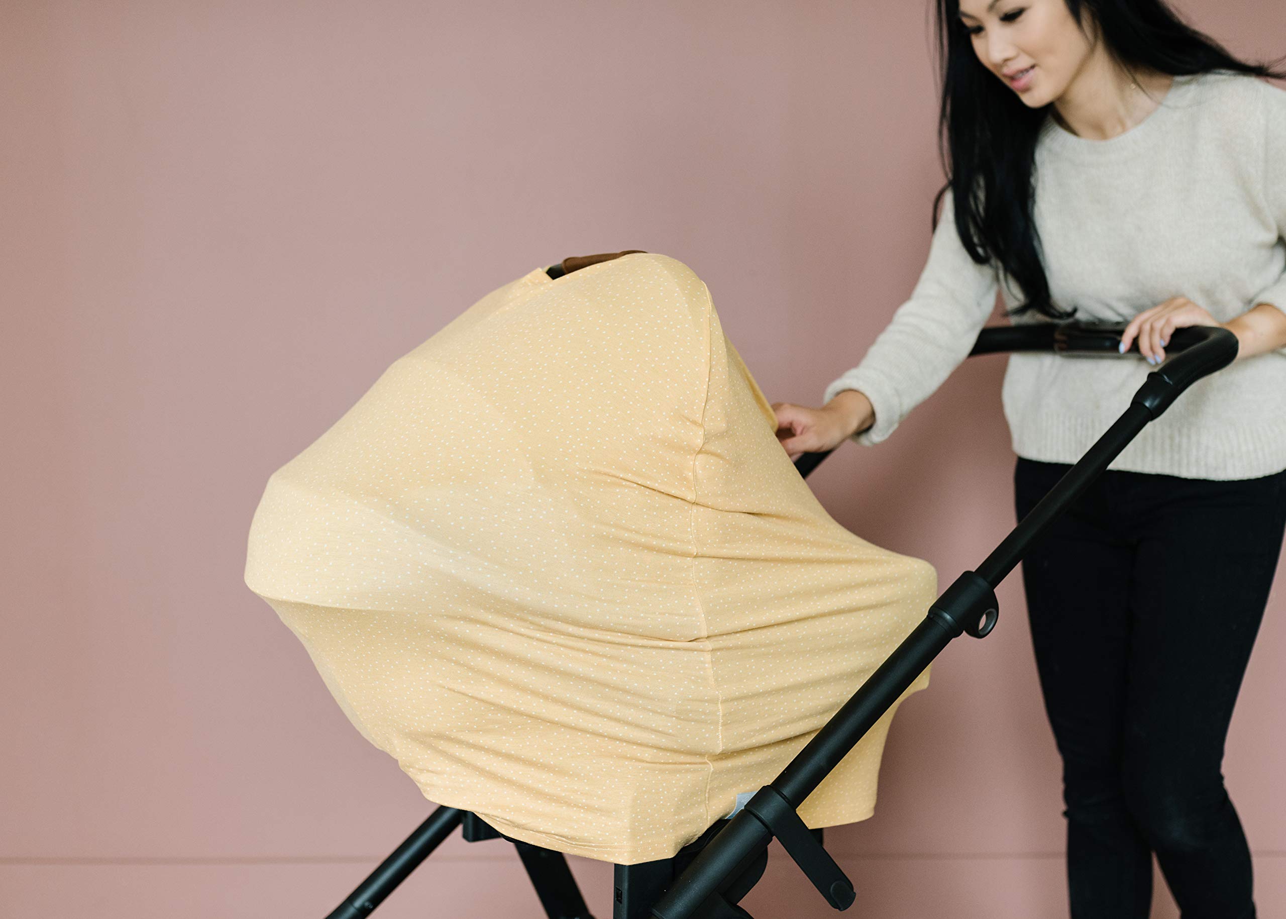 Copper Pearl Multi-Use Baby Cover for Car Seat, Nursing & Stroller - Stretchy Rayon Fabric, Yellow, All-Season Infant & Newborn Essentials - Perfect for Travel, Shopping & Outdoor Protection