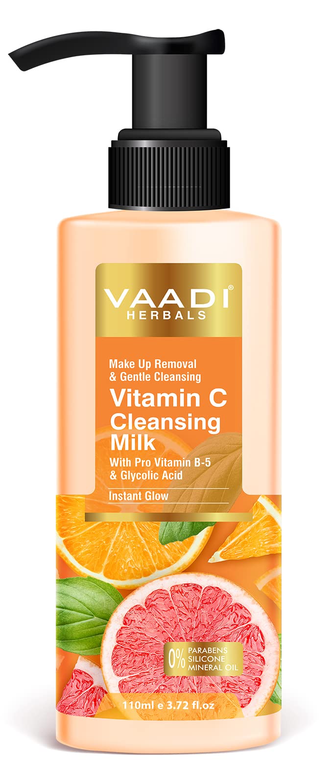 Vaadi Herbals Vitamin C Cleansing Milk with Pro Vitamin B5 & Glycolic Acid - Hydrating Makeup Remover & Instant Facial Cleanser (110ml) for Glowing Skin | Perfect for Daily Skincare Routine & Travel-Friendly Beauty Essential