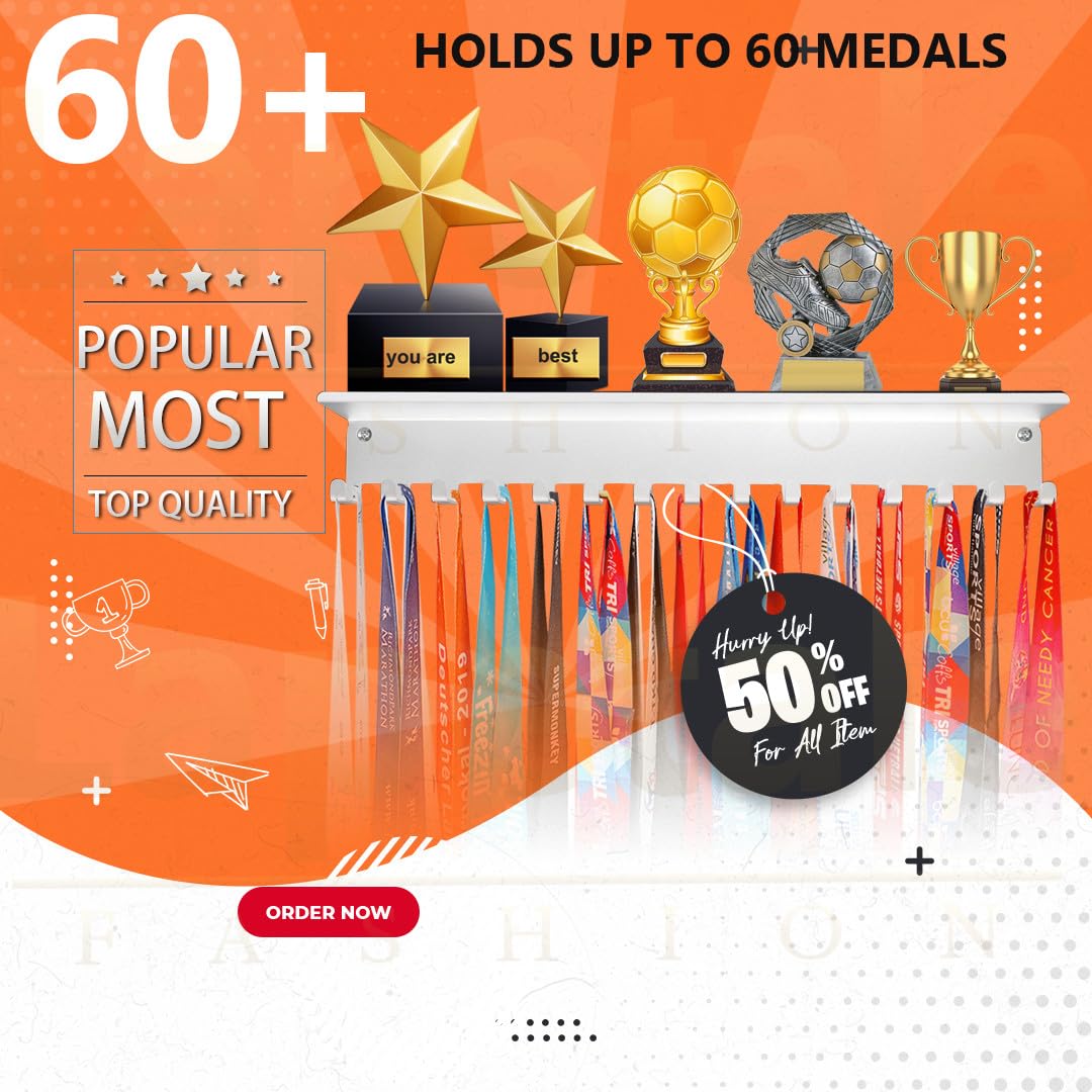 Non-Slip Trophy Shelf - 16 Inch Wall Mounted Medal Display Holder for Sports Awards, Trophies & Medals | Perfect for Gym, Race, Soccer, Swimming | Durable Wall Hanger for Gymnastics Awards & Competition Prizes
