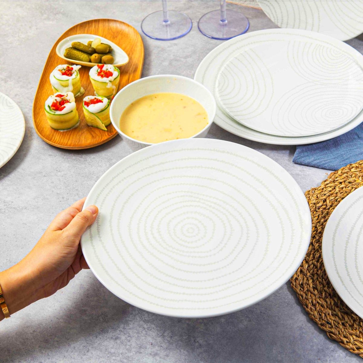 12-Piece White Melamine Dinnerware Set - Durable Planet-Themed Plates & Bowls for Outdoor Picnics, Camping, and Everyday Use