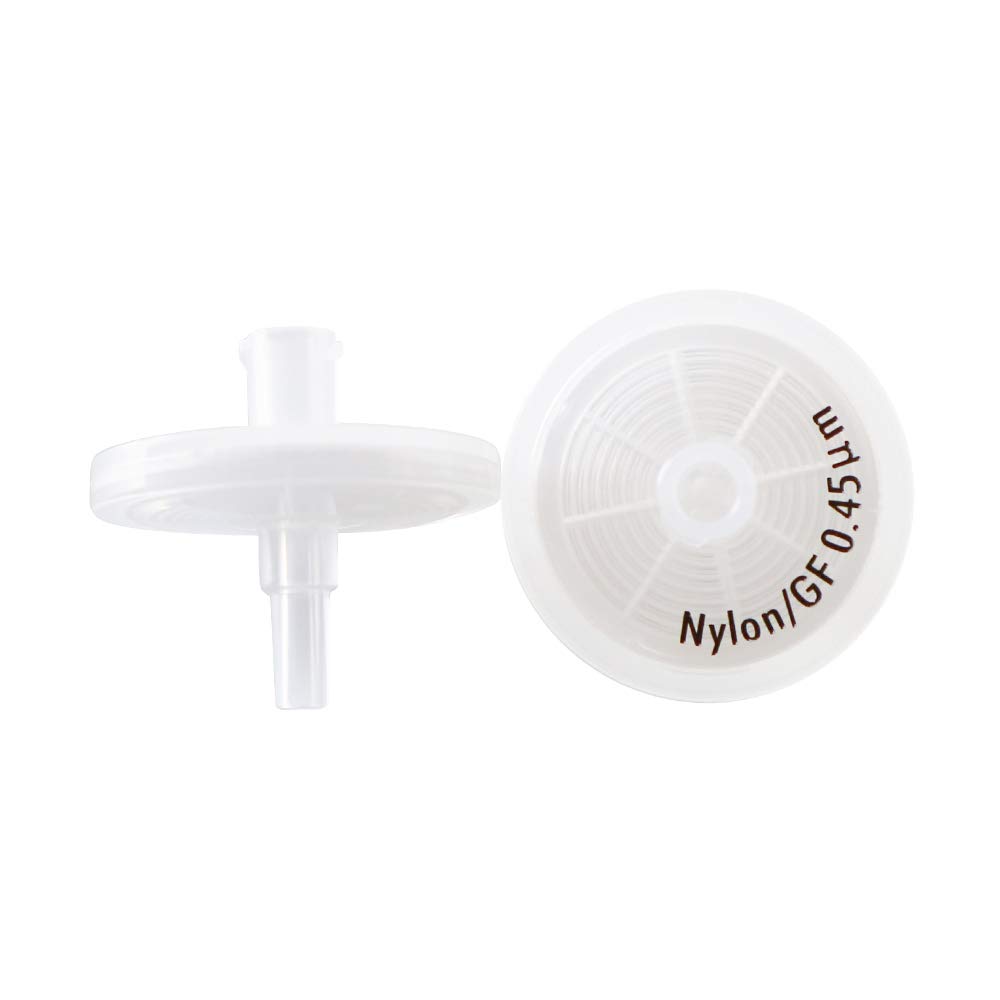 0.45μm Nylon Syringe Filter with 0.7μm Glass Fiber Pre-Filter, 25mm Diameter - Pack of 100 | Laboratory Sample Filtration for HPLC, GC, and Biological Applications | Allpure Biotechnology GD/X 6870-2504