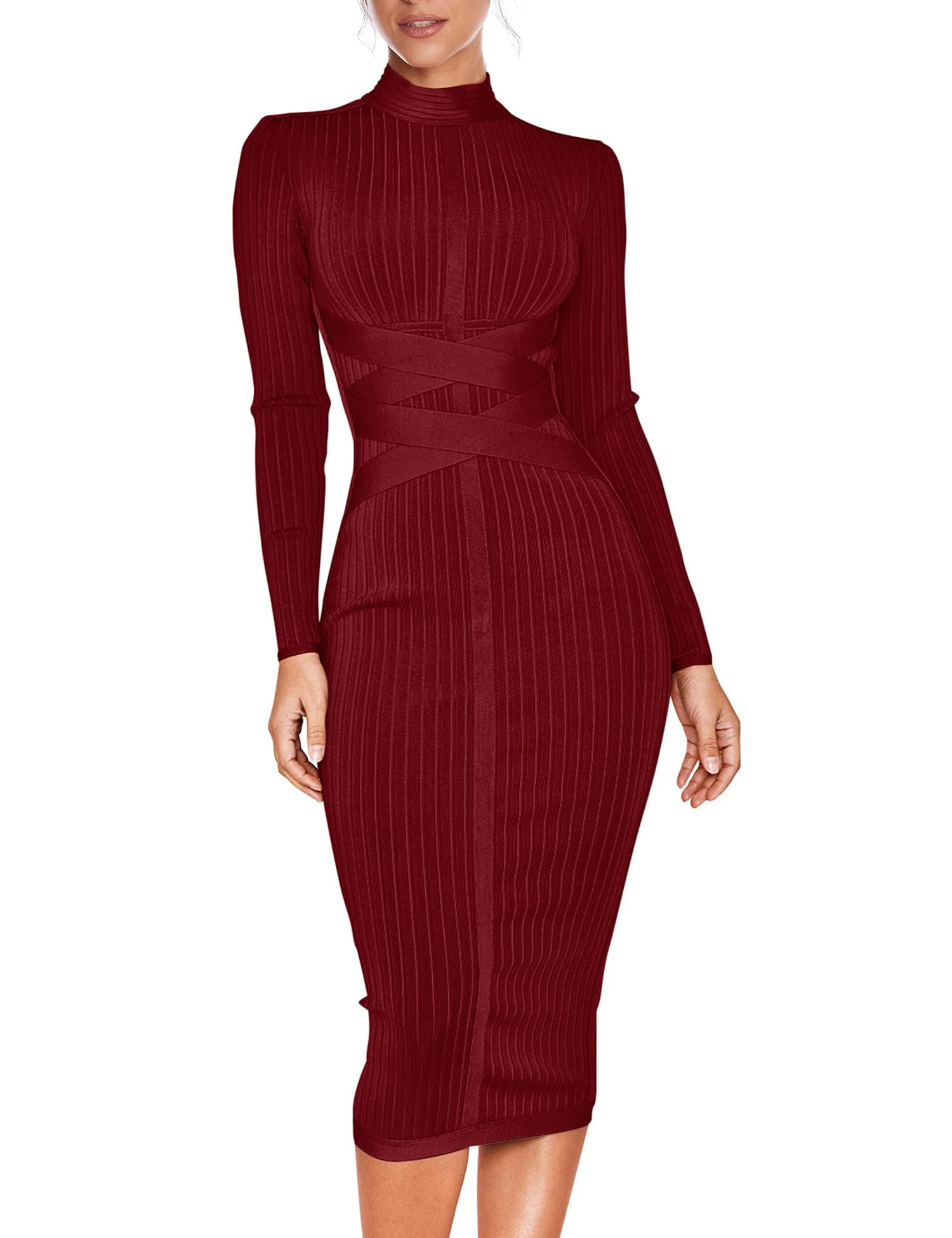 Madam Uniq Women's Long Sleeve Bandage Dress for Wedding Guest, Fall Winter Party & Cocktail Evening Gown - Perfect for Formal Events, Holiday Parties & Special Occasions