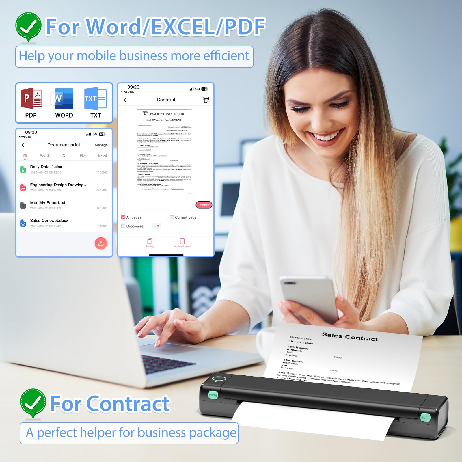 Ponek M08F Wireless Portable Inkless Printer - Bluetooth Thermal Printer for Travel, Office & Home, Supports 8.5