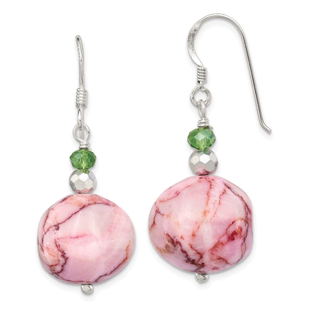 Sterling Silver Earrings with Clear, Green, and Silver Crystals & Pink Jasper – Elegant Jewelry for Women, Perfect for Parties, Weddings, and Everyday Wear