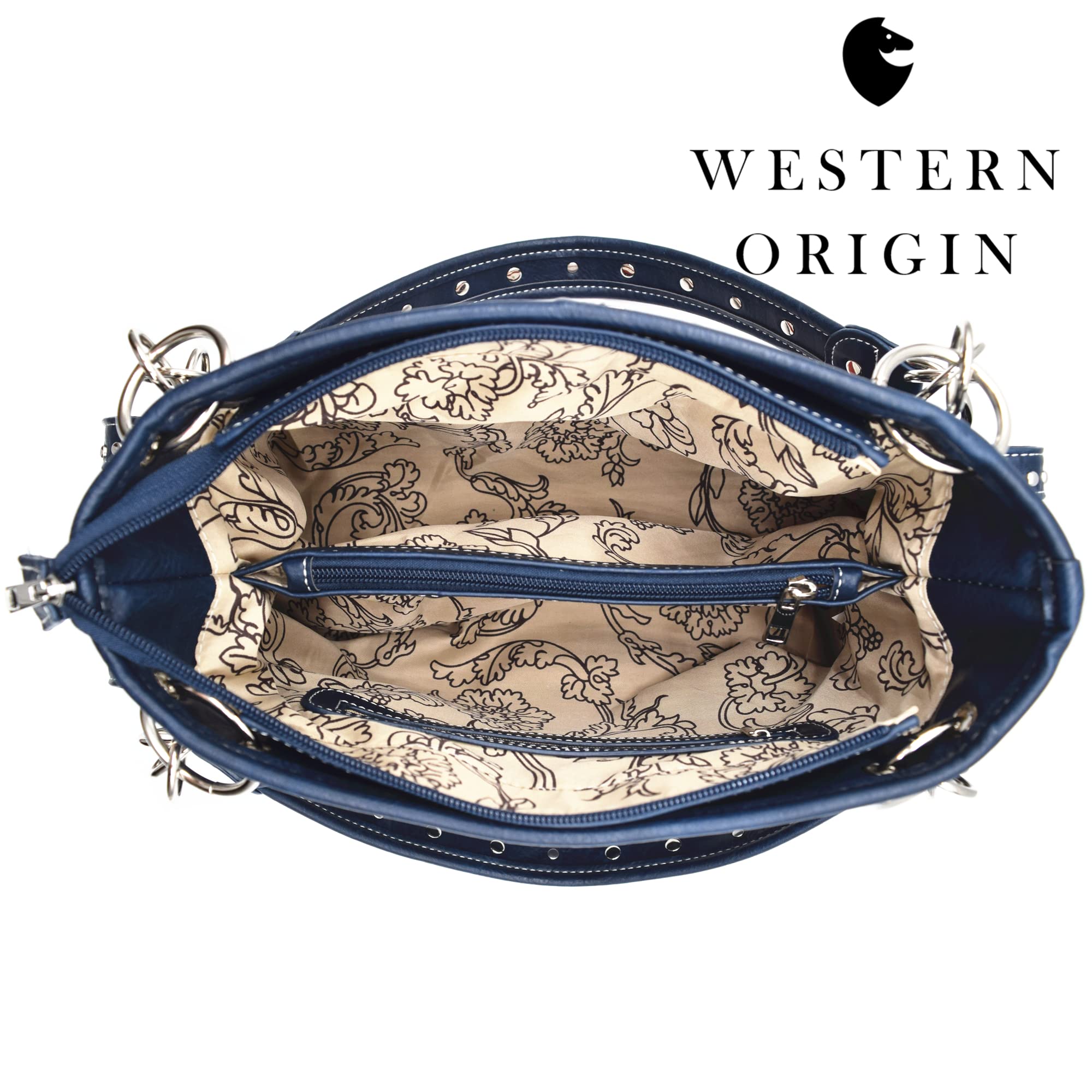 Western Origin American Flag USA Patriotic Purse - Women's Stars & Stripes Shoulder Bag with Studs & Crossbody Wallet in Blue | Perfect for 4th of July, Patriotic Events & Everyday Use