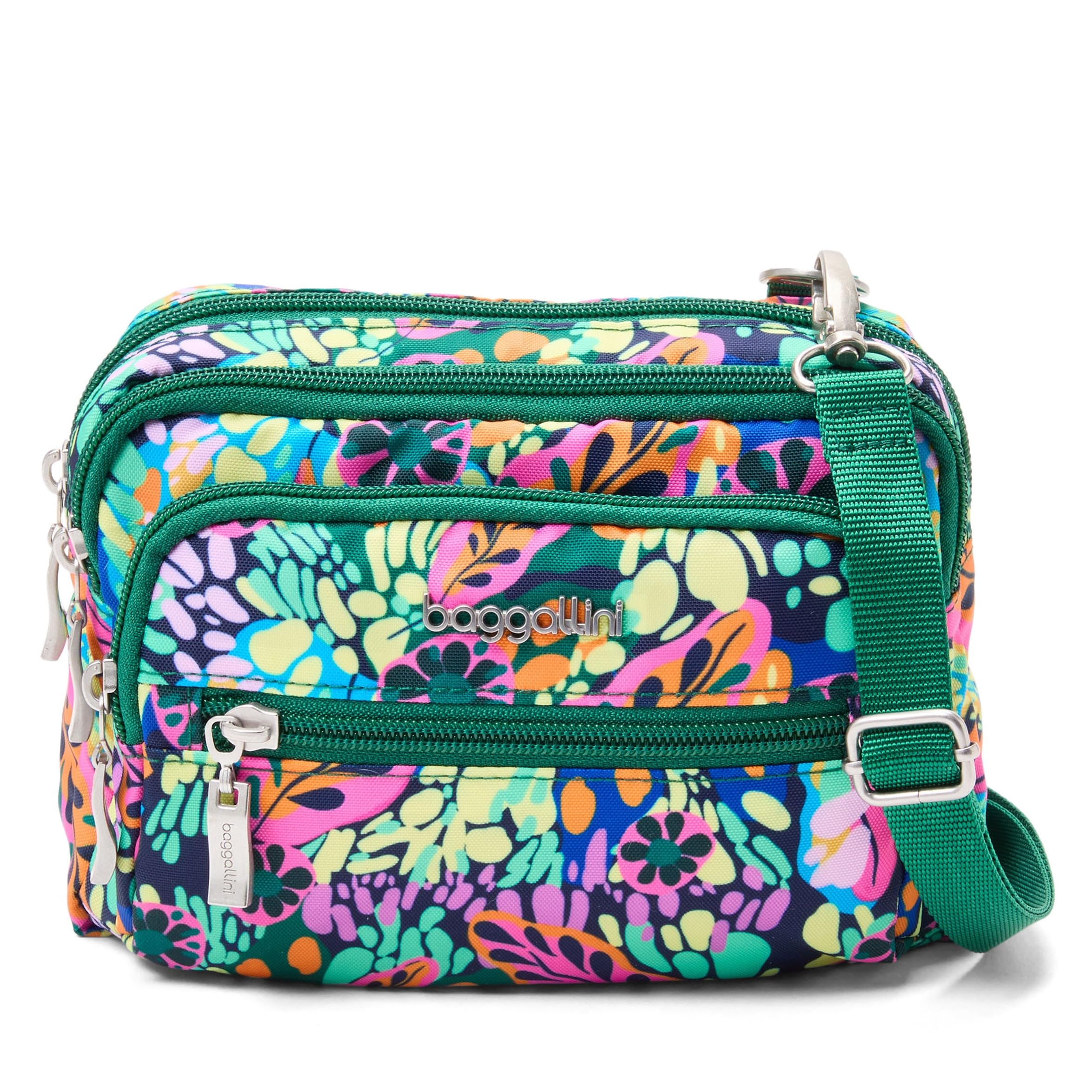 Baggallini Triple Zip Small Crossbody Bag for Women - 8x6 inch Lightweight Water-resistant Convertible Fanny Pack Belt Bag - Perfect for Travel, Shopping & Everyday Use
