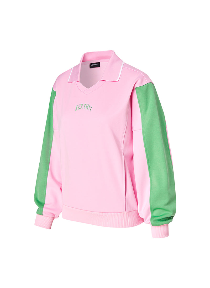 Trendy Color Block Collar Sweatshirt for Women | Stylish Pullover with Contrast Collar | Perfect for Casual Outfits, Streetwear & Fall Layering