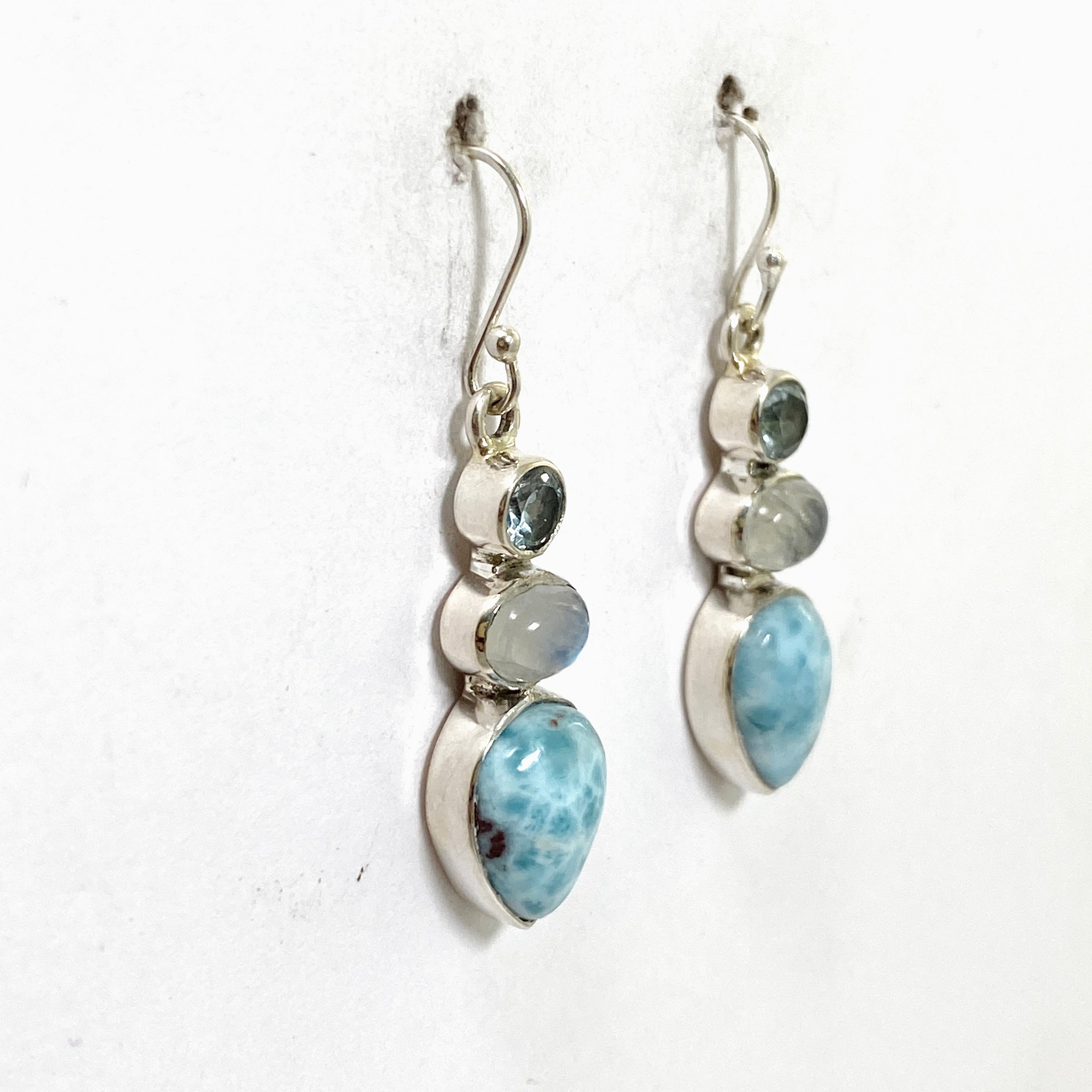Larimar Moonstone Blue Topaz Multi-Stone Earrings F058 – Elegant Handmade Jewelry for Women, Perfect for Weddings, Parties & Gifts