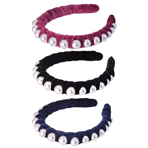 Lurrose 3-Piece Pearl Headbands with Crystal Rhinestones - Elegant Bridal Tiaras & Hair Hoops for Women - Perfect for Weddings, Prom, Parties & Special Occasions