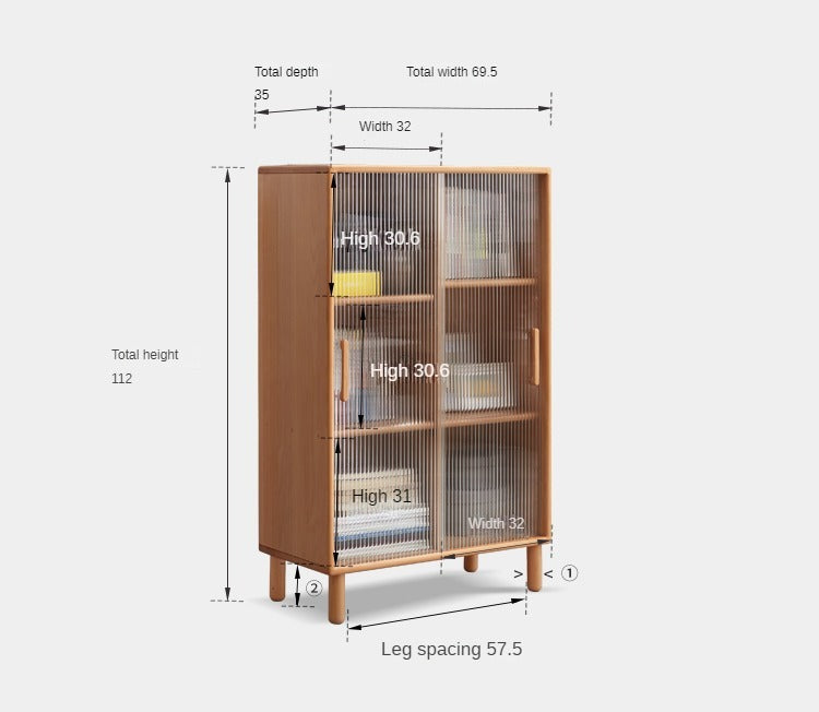 Solid Beech Wood Sliding Door Side Cabinet - Modern Storage Solution for Bedroom, Living Room & Office