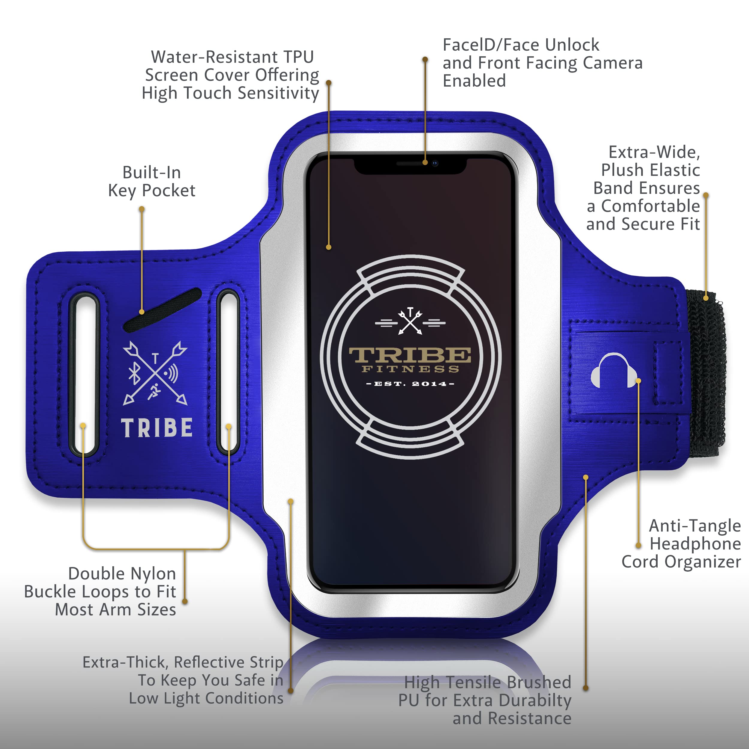 TRIBE Running Phone Holder Armband for iPhone & Samsung Galaxy - Adjustable Sports Armband for Men & Women - Perfect for Running, Jogging, Walking, Gym Workouts - Fits All Smartphones with Key/CC Pocket - Stay Connected During Outdoor Activities & Fitness Training