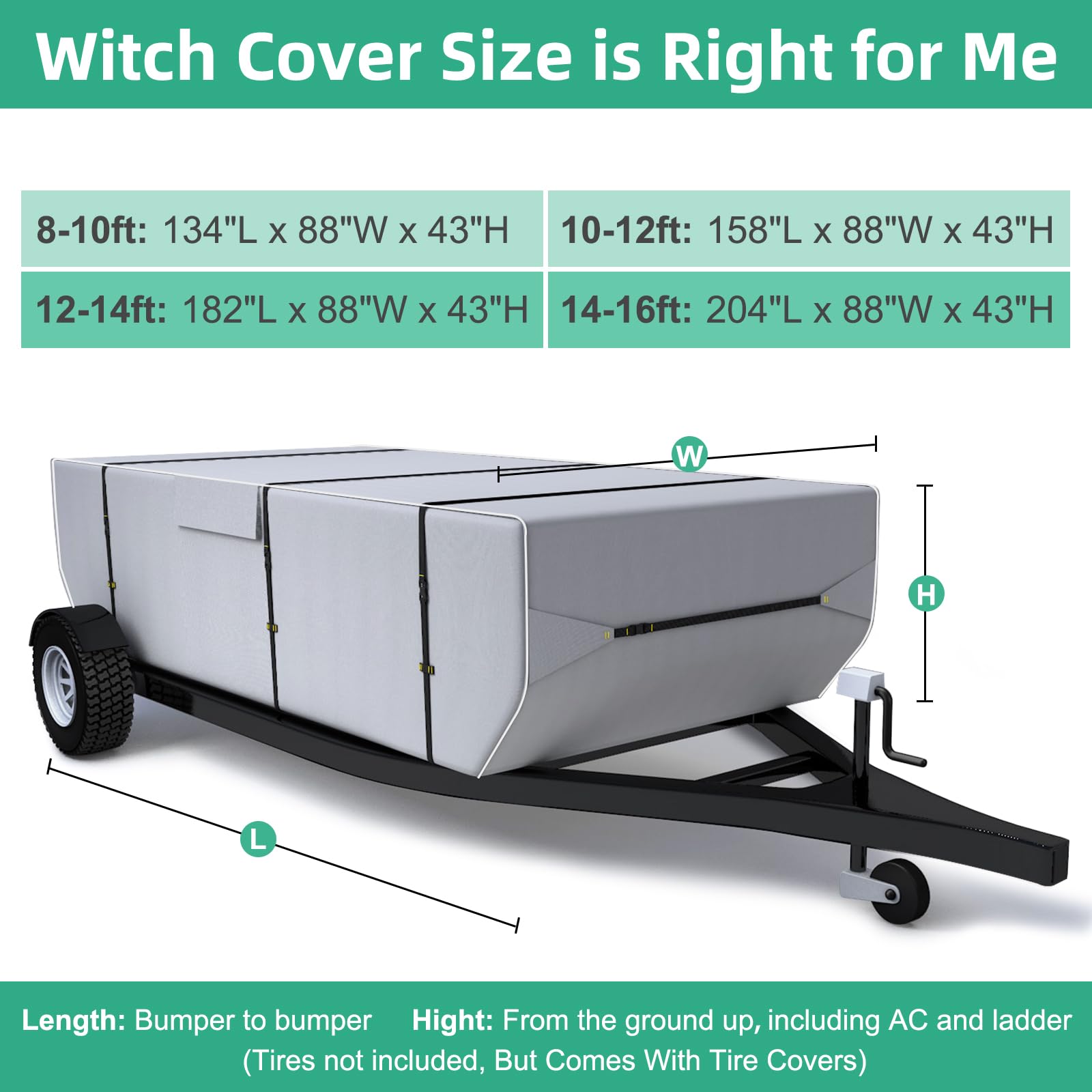 900D Waterproof Pop Up Camper Cover with Reflective Strips - Heavy Duty Tent Trailer Cover for 10'-12' RV Campers (Gray) - Perfect for Outdoor Camping, Travel & RV Storage Protection