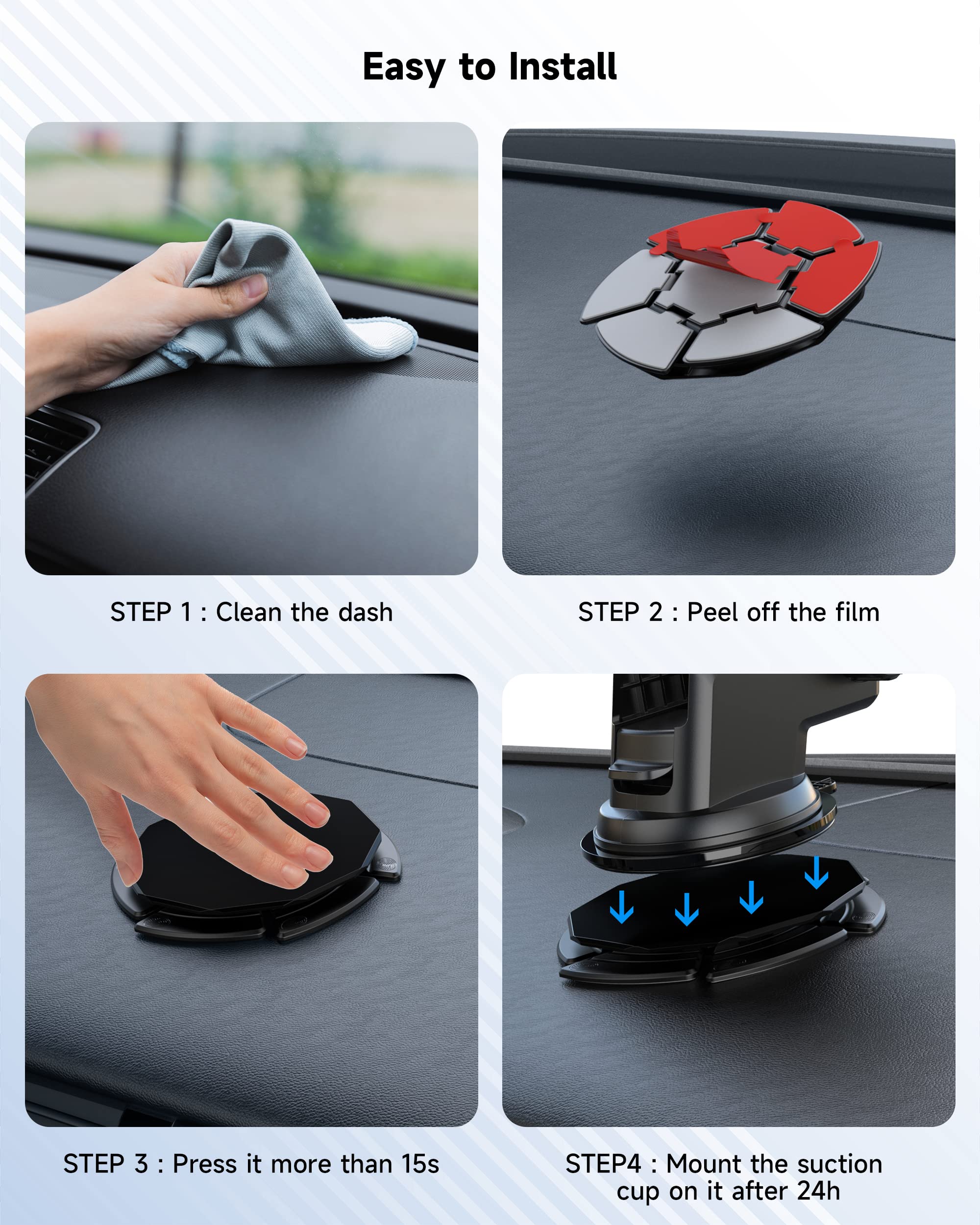 ZEEHOO 80mm Adhesive Suction Disc - Dashboard Mounting Pad for Wireless Car Charger & Phone Holder | Fits Curved & Textured Surfaces | Perfect for Commuting, Road Trips & Hands-Free Driving