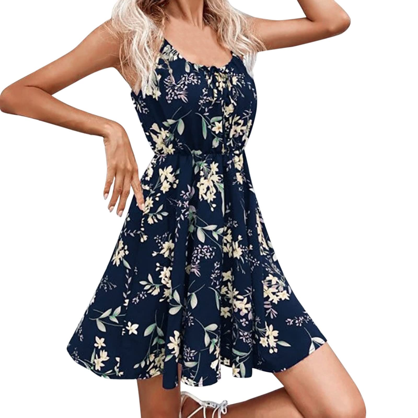 Women's Floral Print Summer Maxi Dress - Spaghetti Strap Sleeveless Short Dress for Beach, Vacation & Casual Wear | Lightweight & Comfortable