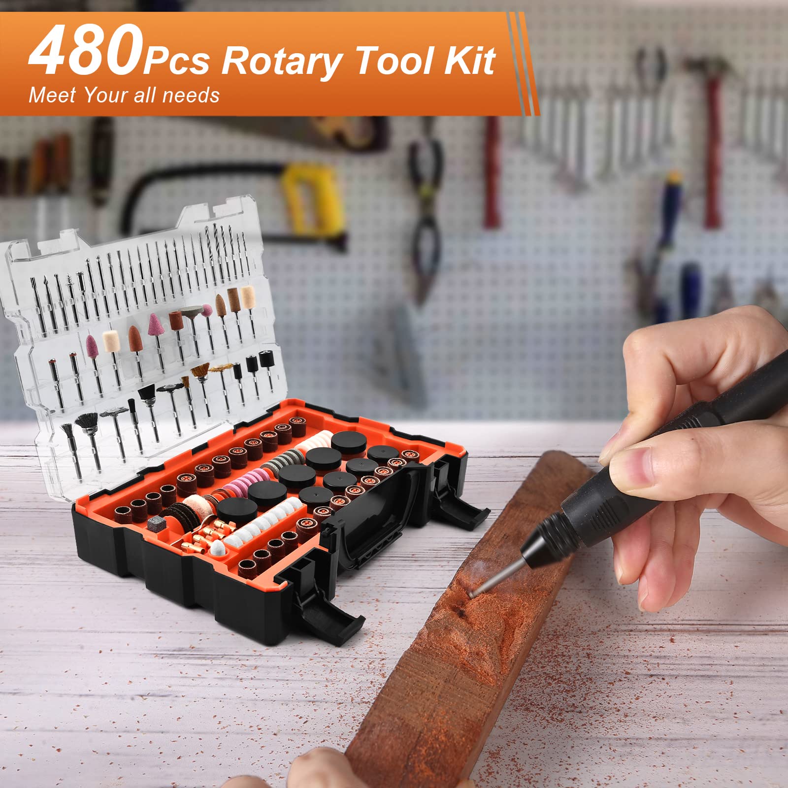 GOXAWEE 480-Piece Rotary Tool Accessories Kit with 1/8
