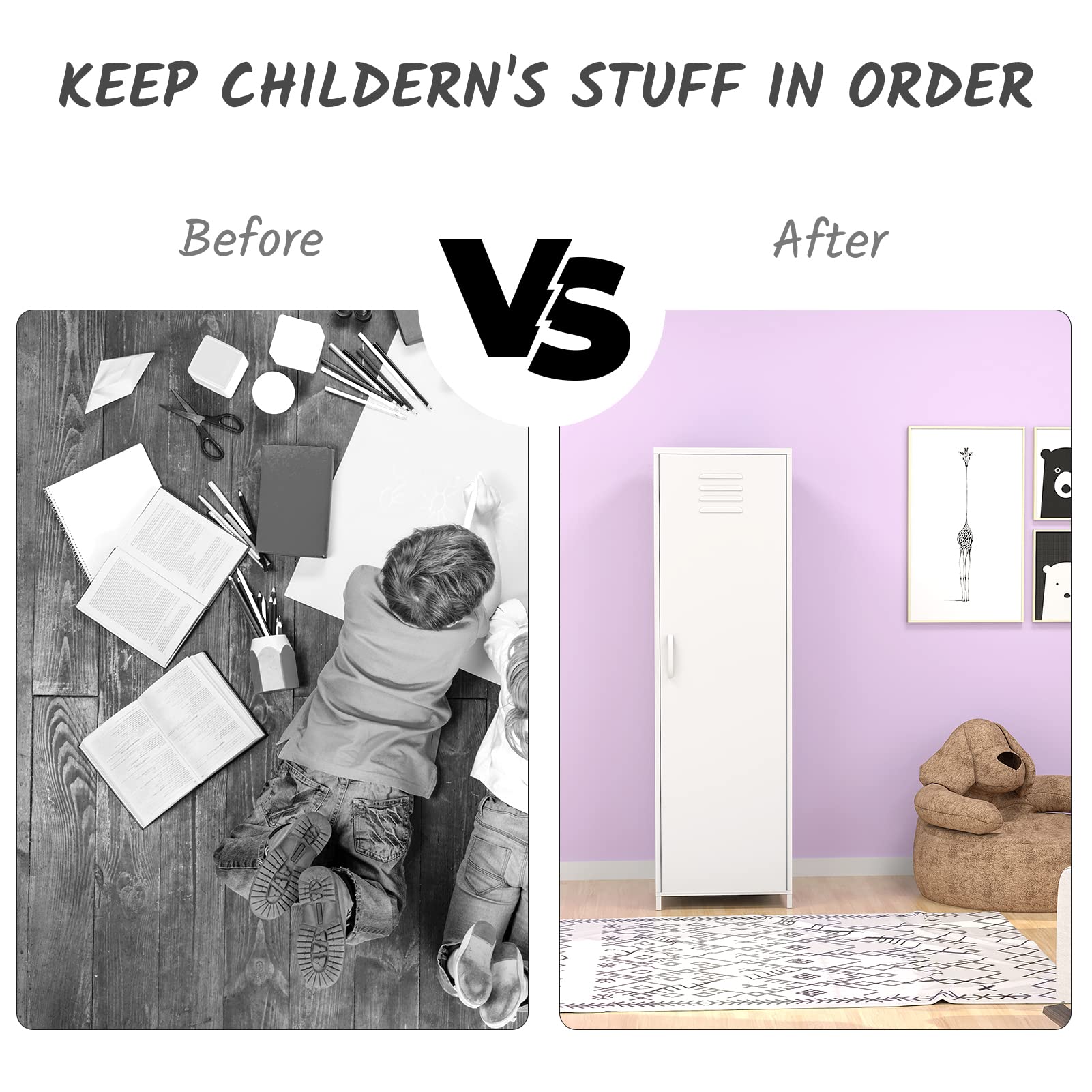 Steel Locker Cabinet with Hanging Rod & Shelves - White Metal Storage Locker for Bedroom, School & Classroom - Perfect for Organizing Toys, Clothes & Accessories