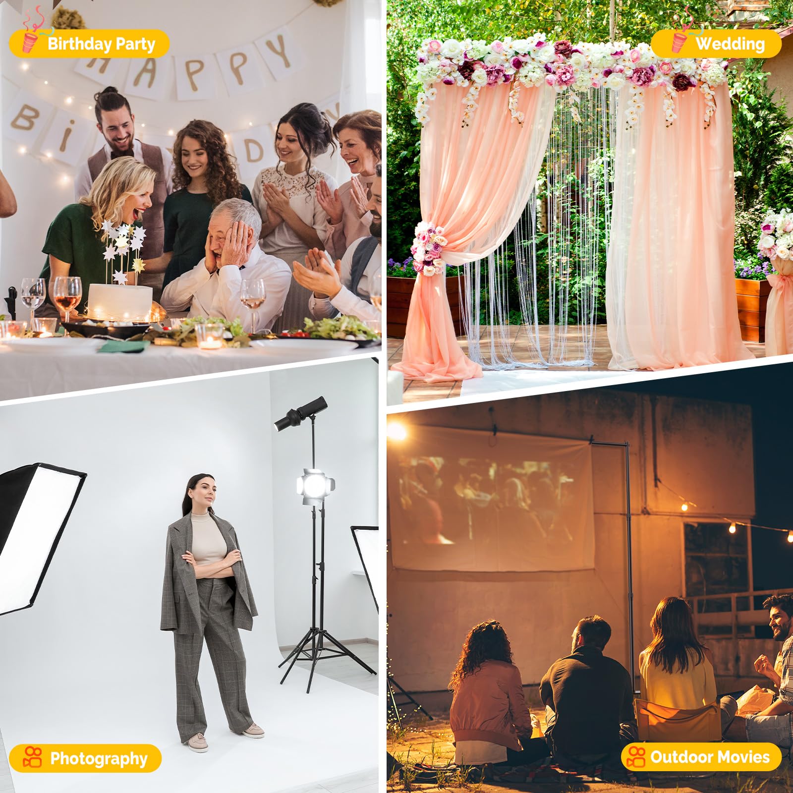 Heavy Duty 8x10 ft Adjustable Photo Backdrop Stand Kit with Steel Base - Professional Photography Backdrop Stand for Studio, Wedding, Birthday Party, Video Shoot - Durable & Portable for Indoor/Outdoor Use (Black)