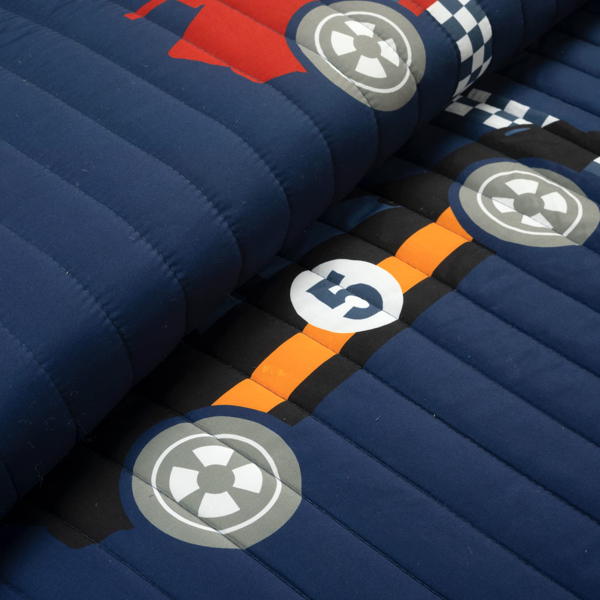 Lush Decor Racing Cars Reversible Quilt Set - Full/Queen Navy for Kids Bedroom