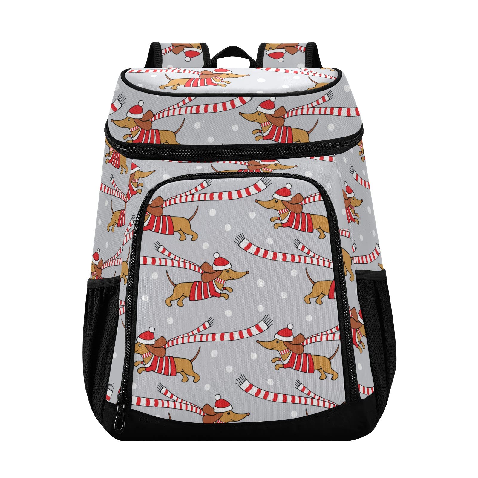 Romantic Christmas Cartoon Dogs Cooler Backpack - Waterproof Insulated Leak-Proof Soft Cooler Bag for Women & Men - Perfect for Camping, Beach, Fishing, Work & Picnics