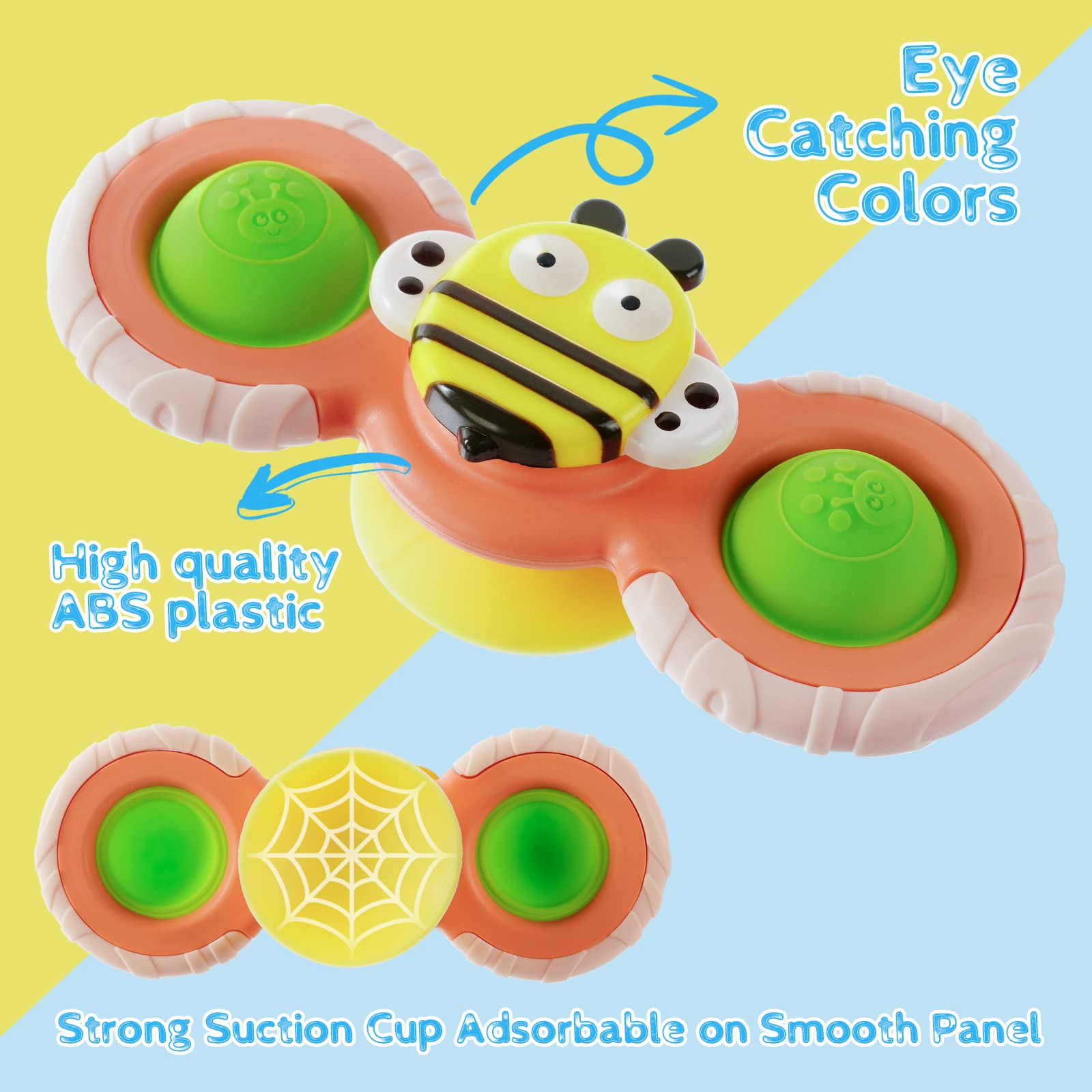 Vicloon 3-Piece Spinning Bath Toys for Kids - BPA-Free Suction Cup Sensory Toys for Babies & Toddlers | Fun Educational Bath Time Learning & Play