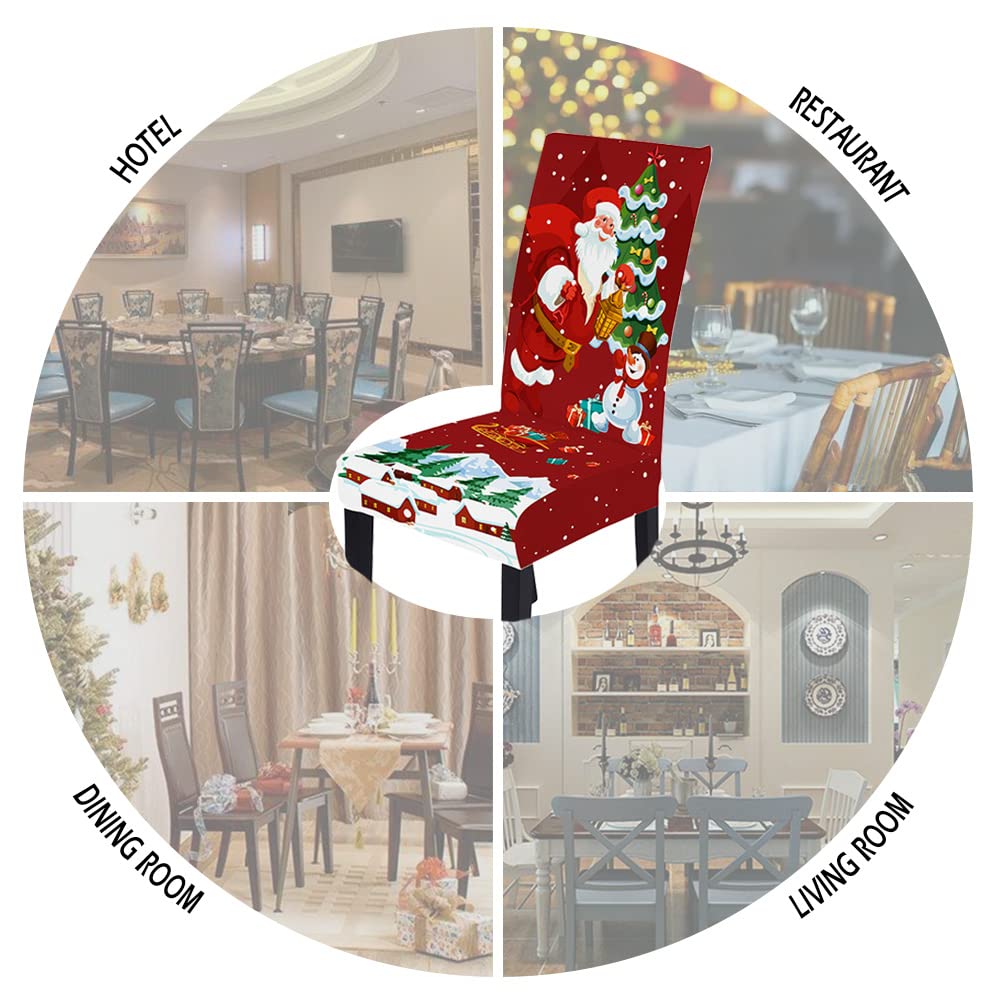 LIPOR Set of 6 Stretchable Christmas Dining Chair Slipcovers - Santa Claus & Christmas Tree Print Washable Parsons Chair Covers for Holiday Decor - Perfect for Home, Kitchen & Restaurant Use During Christmas Season