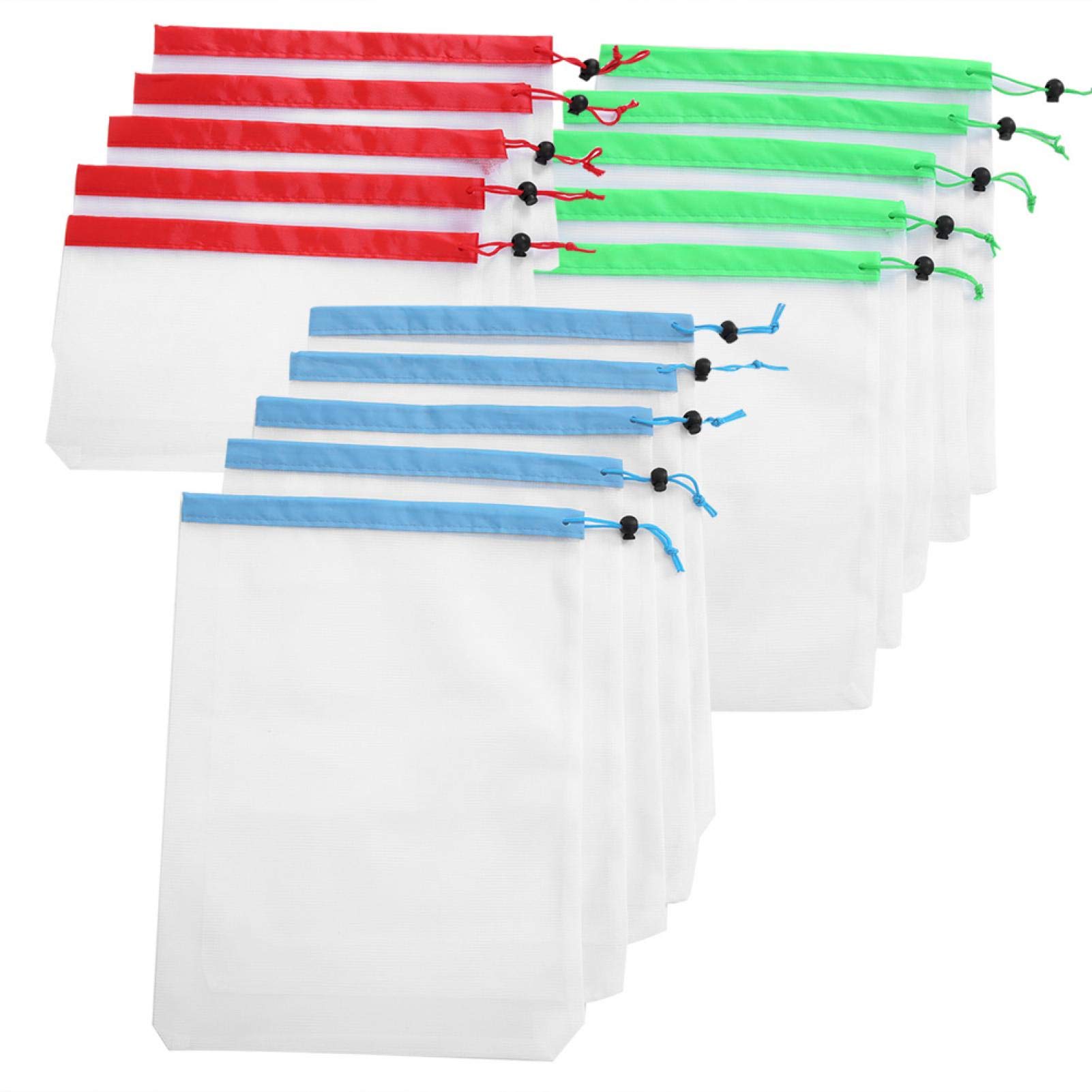 15-Pack Reusable Mesh Produce Bags - Washable Drawstring Grocery Bags for Fruits & Vegetables (3 Sizes) - Eco-Friendly Food Storage for Shopping, Farmers Market & Kitchen Organization