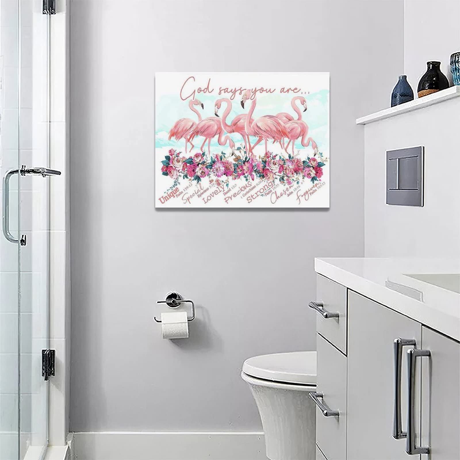 **Pink Flamingo Wall Art - Flamingo Bathroom Decor, Inspirational Canvas Painting Prints (16