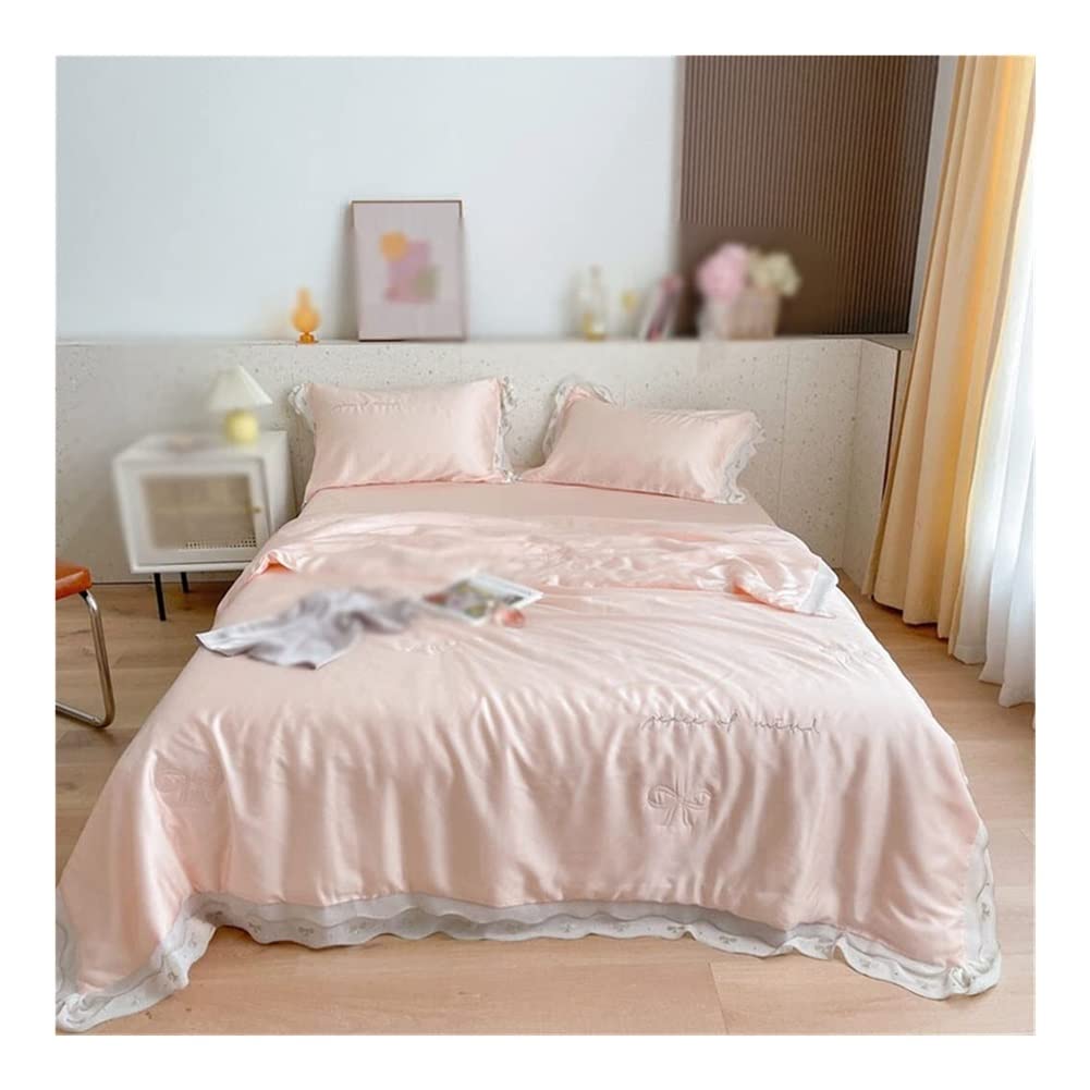 FEXMOS Tencel Summer Cooling Blanket - Lightweight Air Conditioner Quilt with Lace Edge, Ice Silk Fabric for Hot Weather (200x230cm, Color A) - Perfect for Bedroom, Guest Room, and Dormitory Use